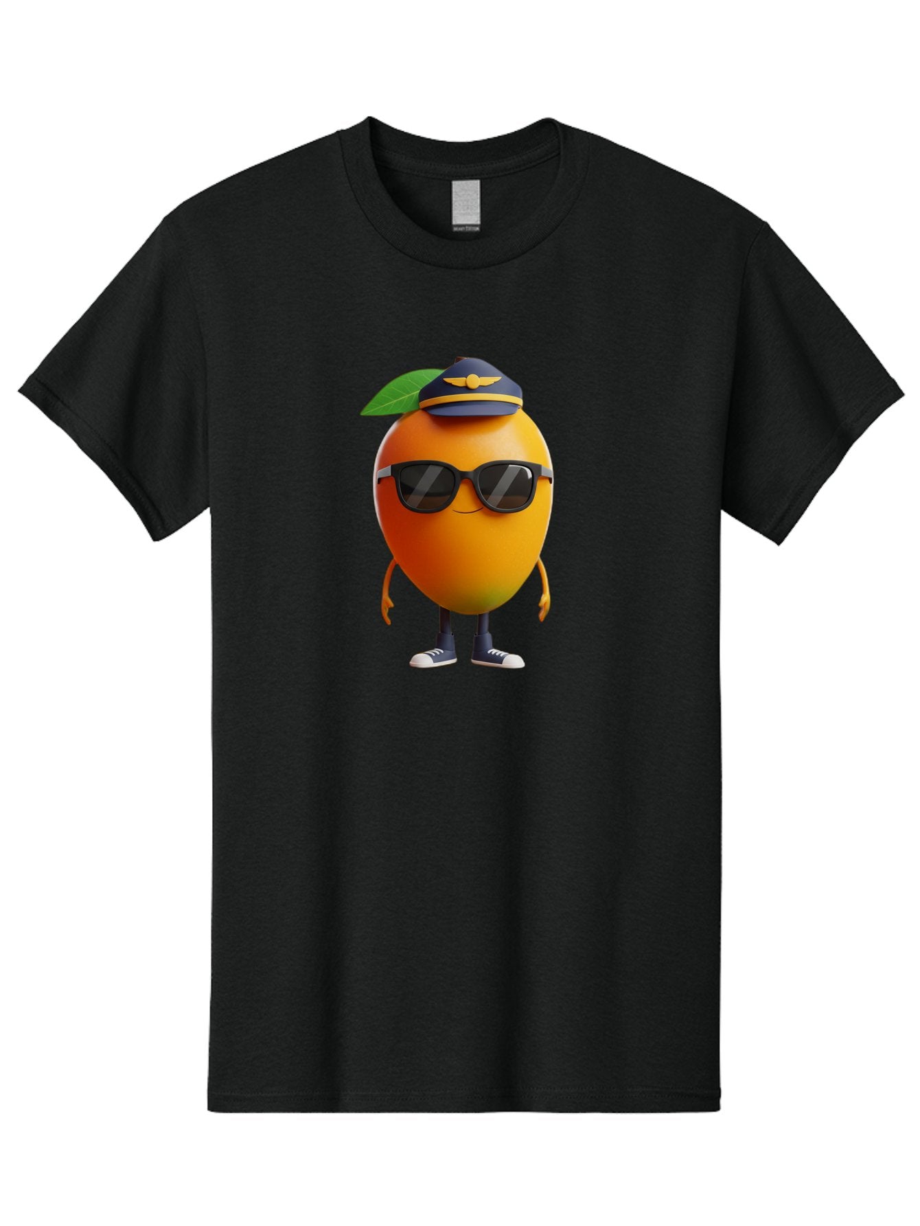 Pilot-Orange Men'S Graphic Tee, 100% Cotton, Comfortable Casual Summer Wear, Machine Washable, Cartoon Orange Character, Pilot Hat, Sunglasses, Blue Sneakers, Smiling Face, Citrus Fruit, Fun Illustration, Vibrant Orange, Playful Design, Bac245 8