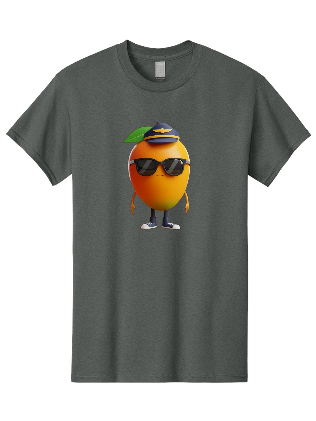 Pilot-Orange Men'S Graphic Tee, 100% Cotton, Comfortable Casual Summer Wear, Machine Washable, Cartoon Orange Character, Pilot Hat, Sunglasses, Blue Sneakers, Smiling Face, Citrus Fruit, Fun Illustration, Vibrant Orange, Playful Design, Bac245 5