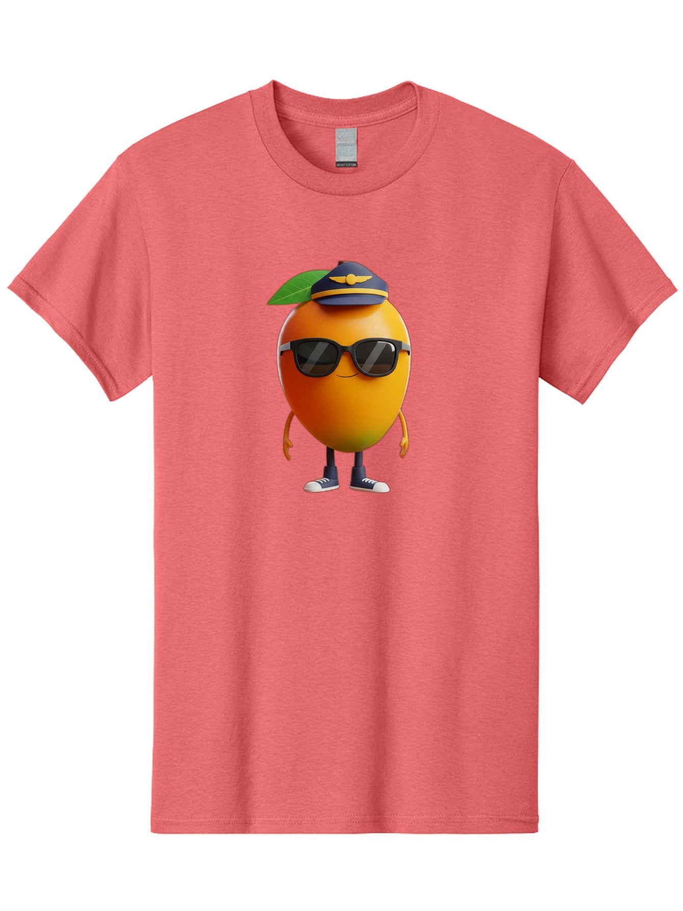 Pilot-Orange Men'S Graphic Tee, 100% Cotton, Comfortable Casual Summer Wear, Machine Washable, Cartoon Orange Character, Pilot Hat, Sunglasses, Blue Sneakers, Smiling Face, Citrus Fruit, Fun Illustration, Vibrant Orange, Playful Design, Bac245