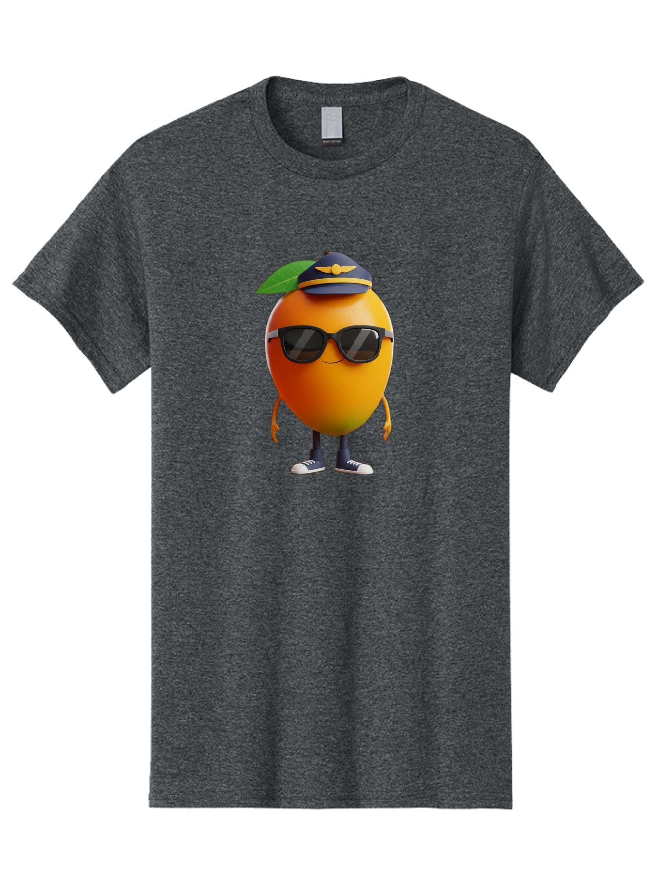 Pilot-Orange Men'S Graphic Tee, 100% Cotton, Comfortable Casual Summer Wear, Machine Washable, Cartoon Orange Character, Pilot Hat, Sunglasses, Blue Sneakers, Smiling Face, Citrus Fruit, Fun Illustration, Vibrant Orange, Playful Design, Bac245 7
