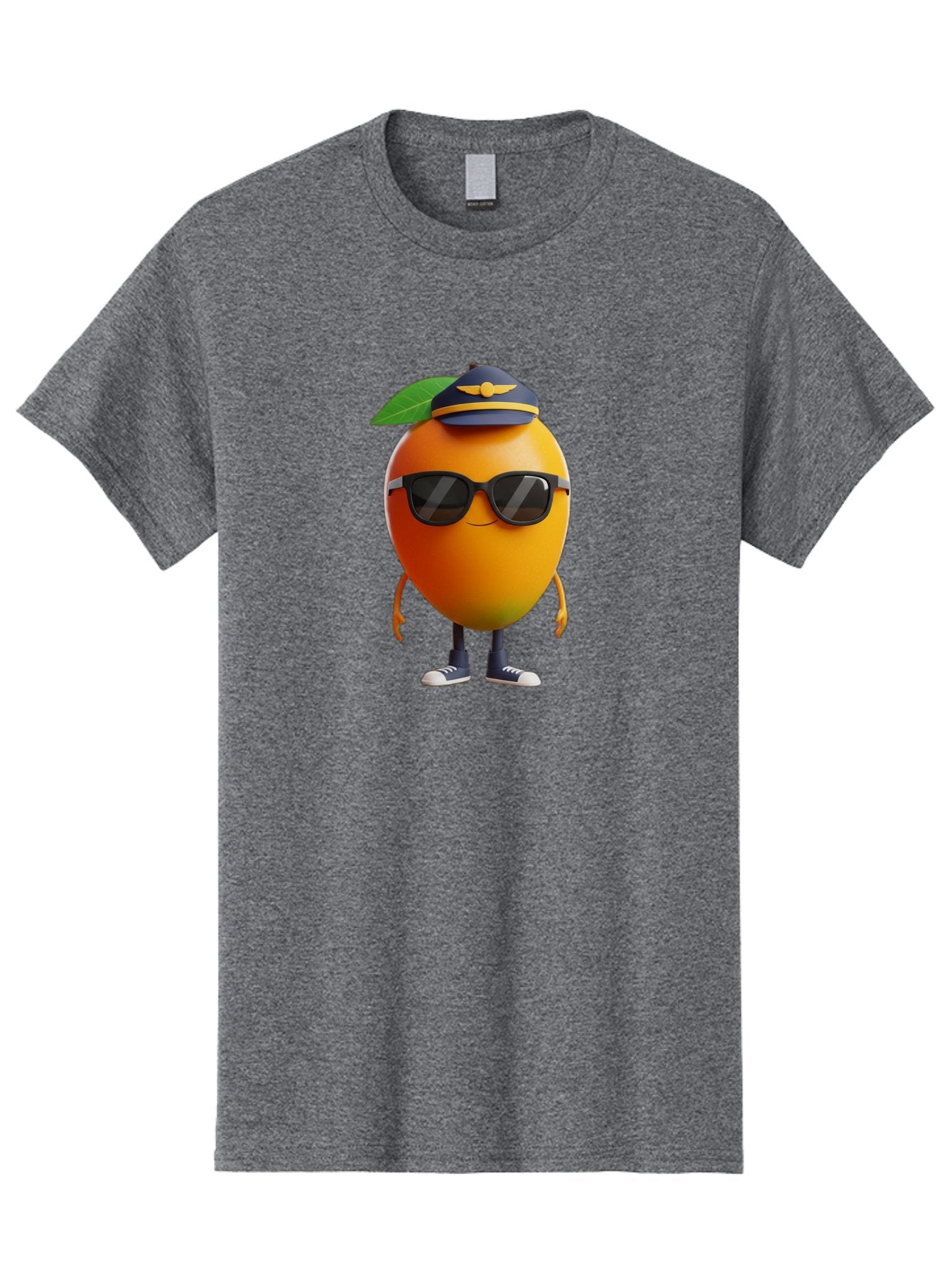 Pilot-Orange Men'S Graphic Tee, 100% Cotton, Comfortable Casual Summer Wear, Machine Washable, Cartoon Orange Character, Pilot Hat, Sunglasses, Blue Sneakers, Smiling Face, Citrus Fruit, Fun Illustration, Vibrant Orange, Playful Design, Bac245 11