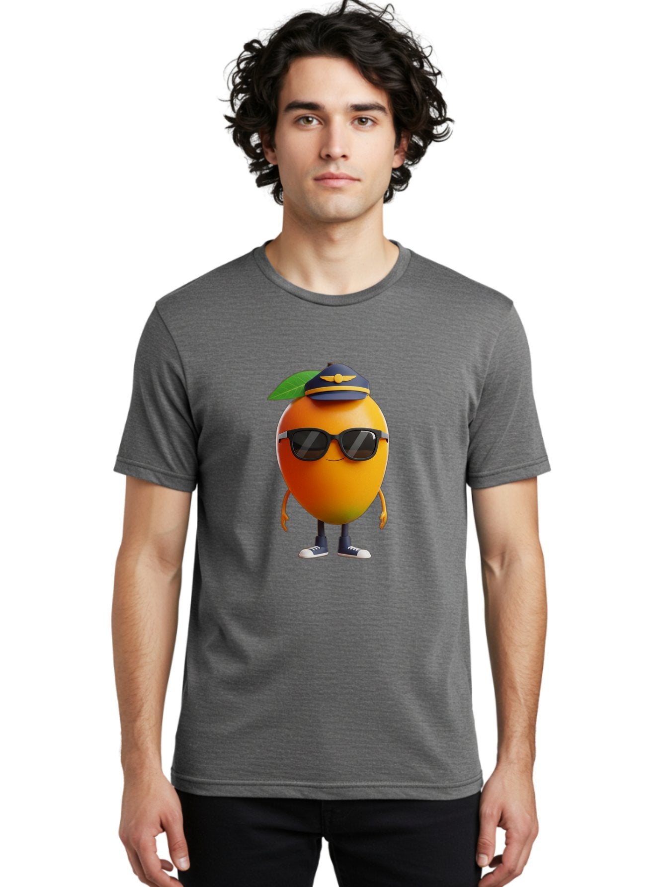 Pilot-Orange Men'S Graphic Tee, 100% Cotton, Comfortable Casual Summer Wear, Machine Washable, Cartoon Orange Character, Pilot Hat, Sunglasses, Blue Sneakers, Smiling Face, Citrus Fruit, Fun Illustration, Vibrant Orange, Playful Design, Bac245 27