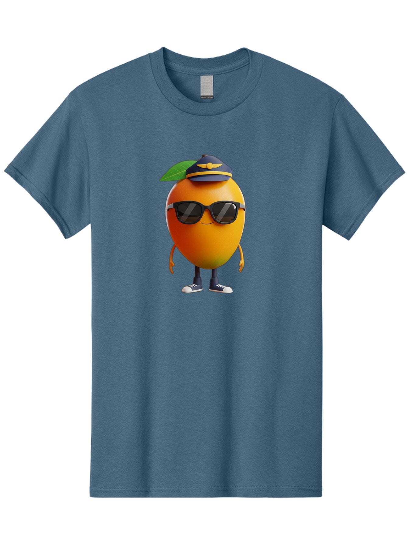Pilot-Orange Men'S Graphic Tee, 100% Cotton, Comfortable Casual Summer Wear, Machine Washable, Cartoon Orange Character, Pilot Hat, Sunglasses, Blue Sneakers, Smiling Face, Citrus Fruit, Fun Illustration, Vibrant Orange, Playful Design, Bac245 12