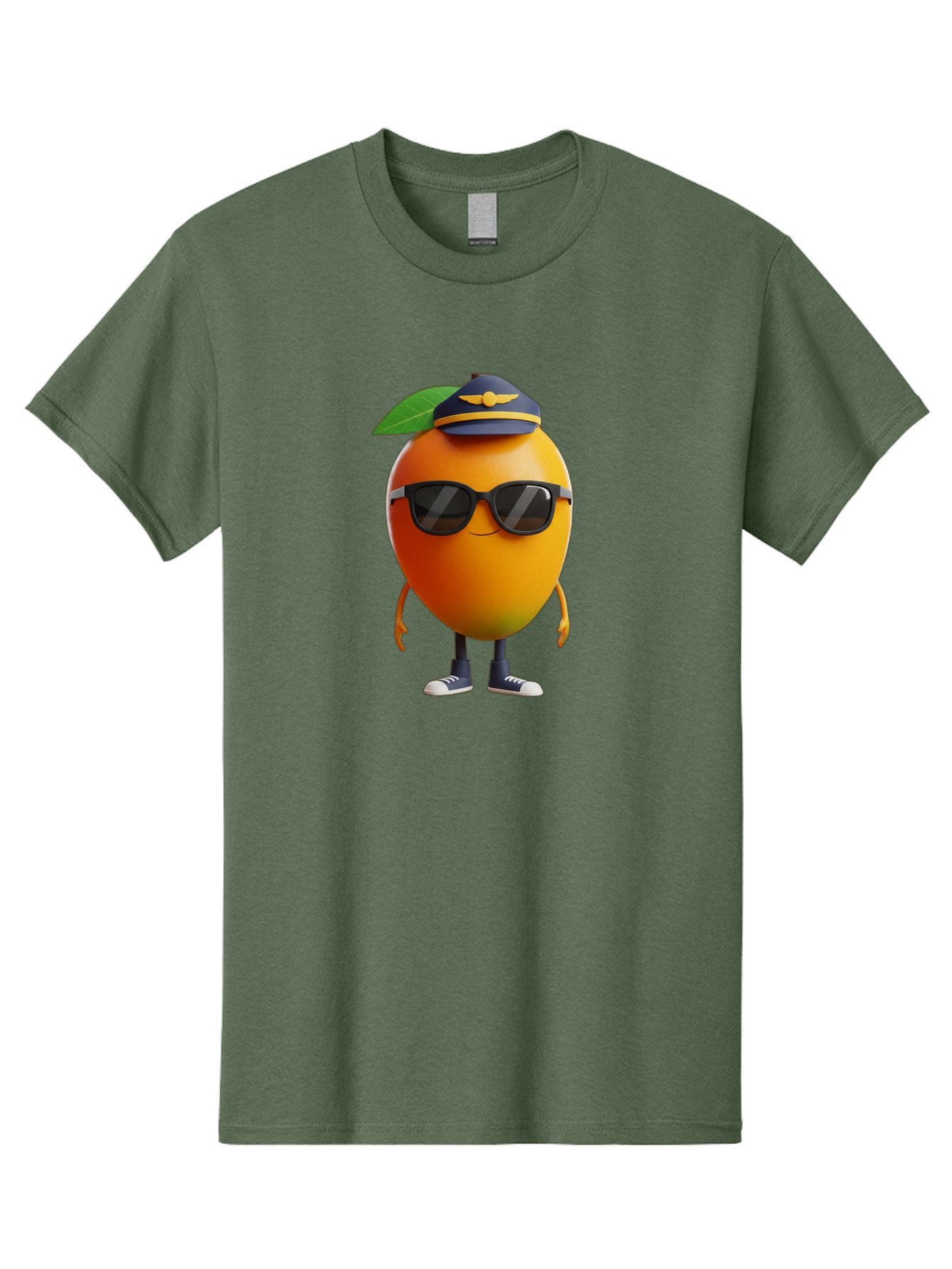 Pilot-Orange Men'S Graphic Tee, 100% Cotton, Comfortable Casual Summer Wear, Machine Washable, Cartoon Orange Character, Pilot Hat, Sunglasses, Blue Sneakers, Smiling Face, Citrus Fruit, Fun Illustration, Vibrant Orange, Playful Design, Bac245 13
