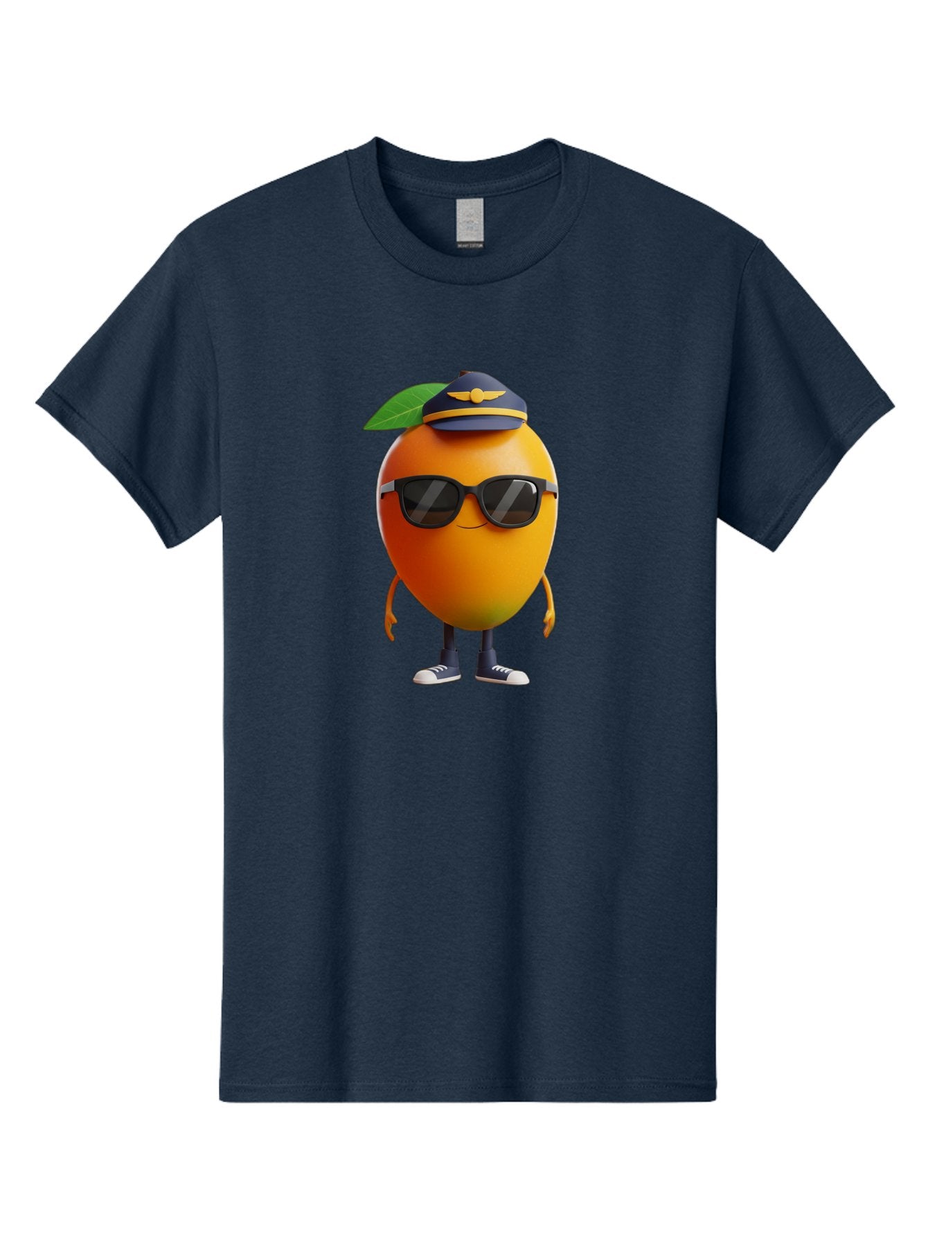 Pilot-Orange Men'S Graphic Tee, 100% Cotton, Comfortable Casual Summer Wear, Machine Washable, Cartoon Orange Character, Pilot Hat, Sunglasses, Blue Sneakers, Smiling Face, Citrus Fruit, Fun Illustration, Vibrant Orange, Playful Design, Bac245