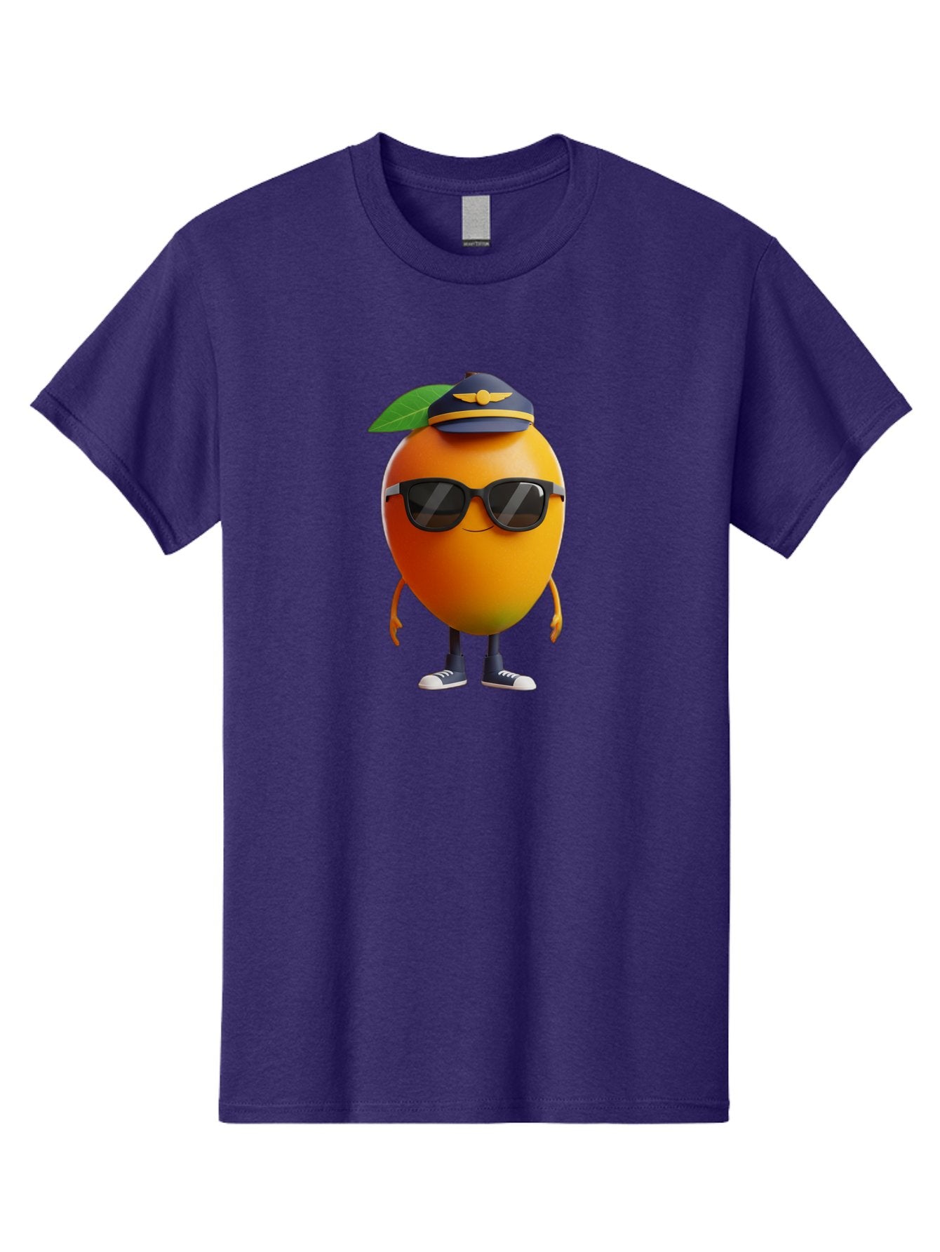 Pilot-Orange Men'S Graphic Tee, 100% Cotton, Comfortable Casual Summer Wear, Machine Washable, Cartoon Orange Character, Pilot Hat, Sunglasses, Blue Sneakers, Smiling Face, Citrus Fruit, Fun Illustration, Vibrant Orange, Playful Design, Bac245 10