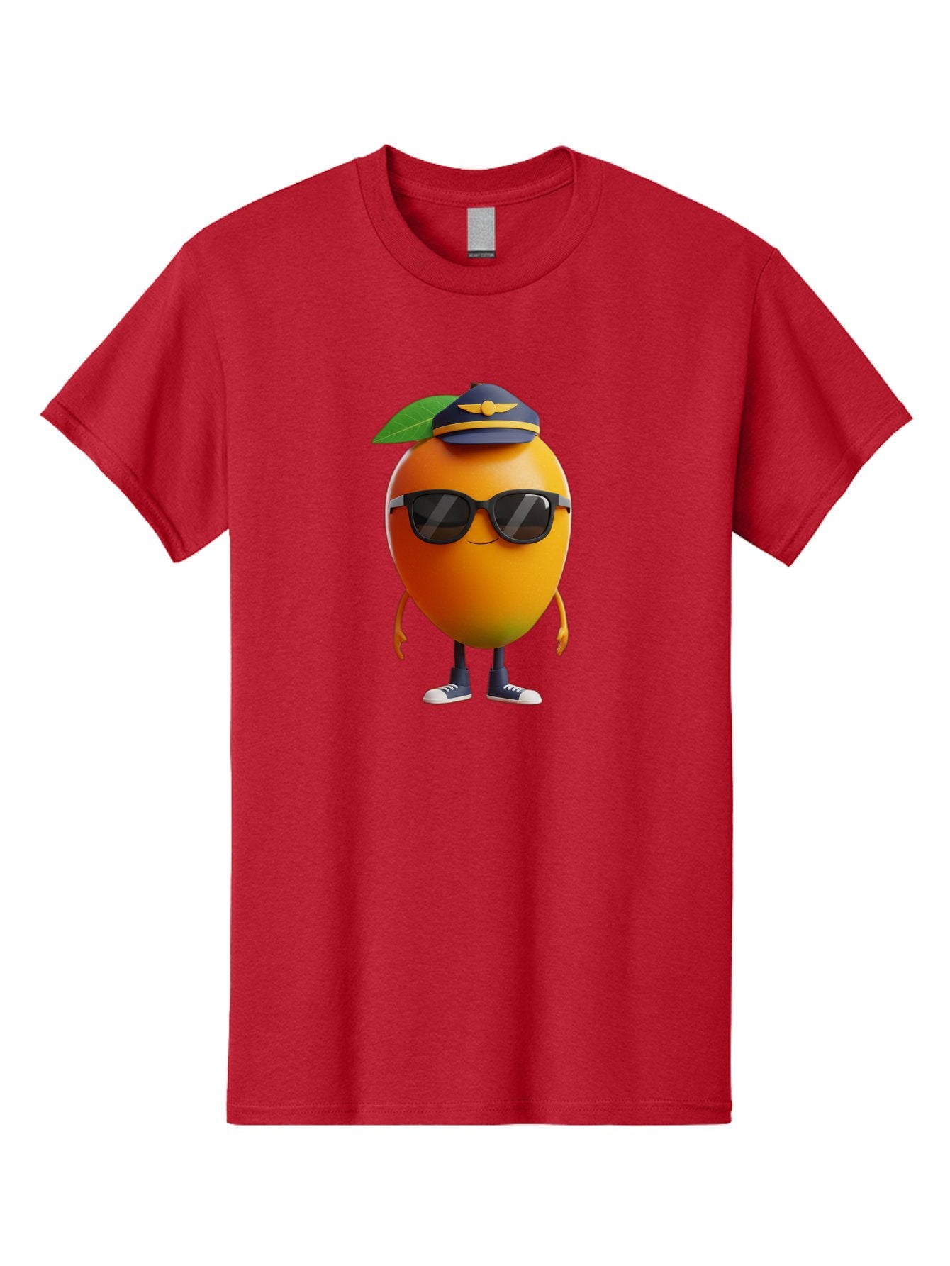 Pilot-Orange Men'S Graphic Tee, 100% Cotton, Comfortable Casual Summer Wear, Machine Washable, Cartoon Orange Character, Pilot Hat, Sunglasses, Blue Sneakers, Smiling Face, Citrus Fruit, Fun Illustration, Vibrant Orange, Playful Design, Bac245 6