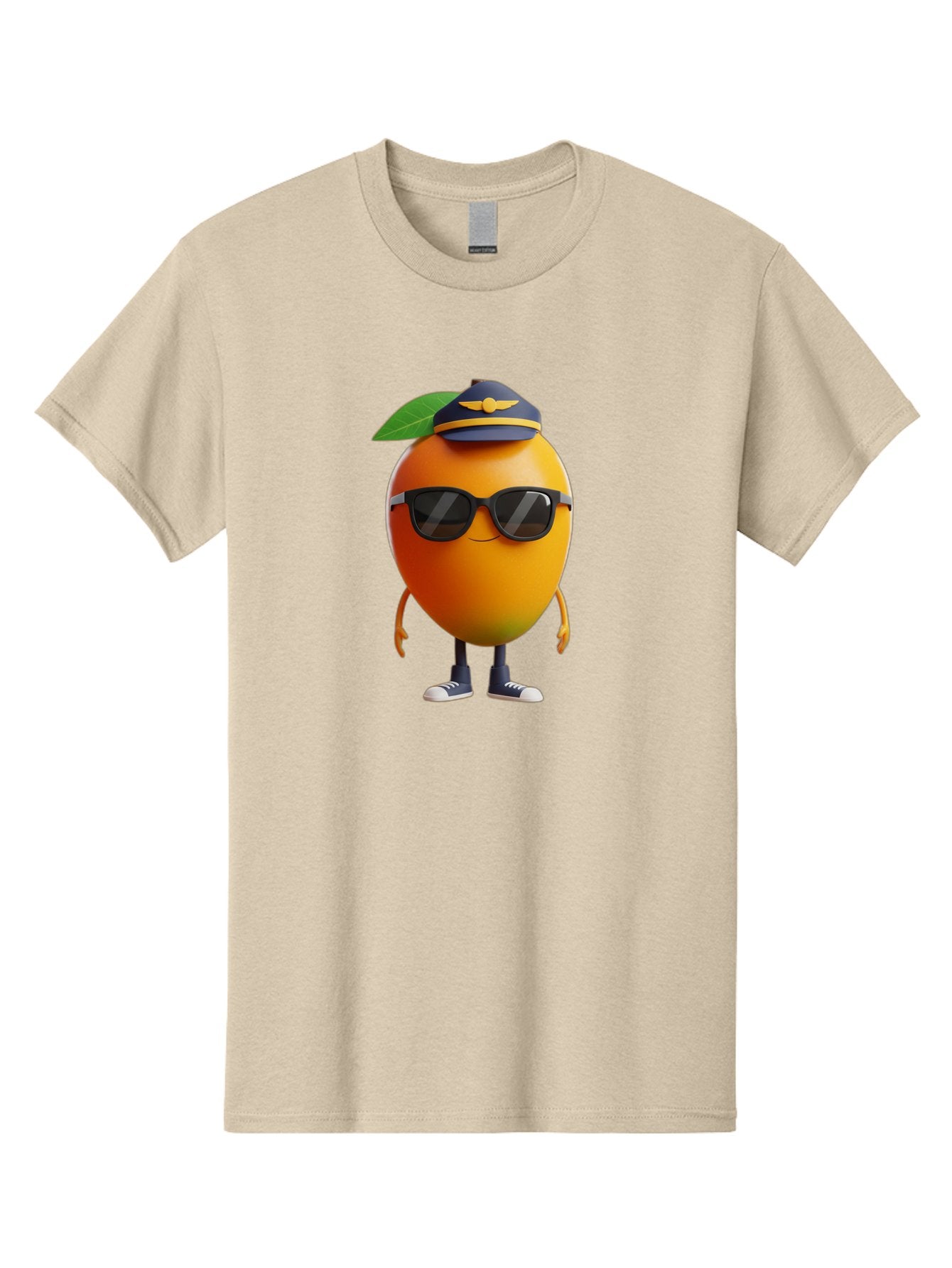 Pilot-Orange Men'S Graphic Tee, 100% Cotton, Comfortable Casual Summer Wear, Machine Washable, Cartoon Orange Character, Pilot Hat, Sunglasses, Blue Sneakers, Smiling Face, Citrus Fruit, Fun Illustration, Vibrant Orange, Playful Design, Bac245 3