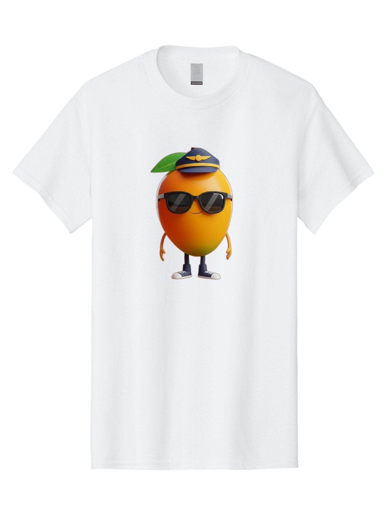 Pilot-Orange Men'S Graphic Tee, 100% Cotton, Comfortable Casual Summer Wear, Machine Washable, Cartoon Orange Character, Pilot Hat, Sunglasses, Blue Sneakers, Smiling Face, Citrus Fruit, Fun Illustration, Vibrant Orange, Playful Design, Bac245 14