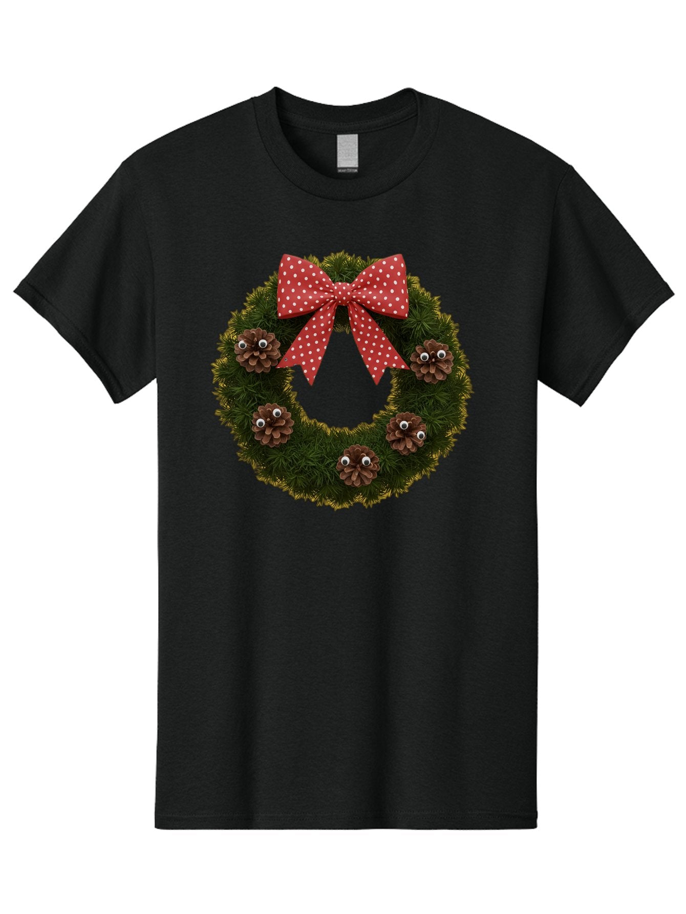 Pinecone-Wreath Men'S Graphic Tee, 100% Cotton, Comfortable Casual Summer Wear, Machine Washable, Christmas Wreath With Pinecones, Red Bow, White Polka Dots, Holiday Decoration, Festive Decor, Christmas Tree Branches, Bac246