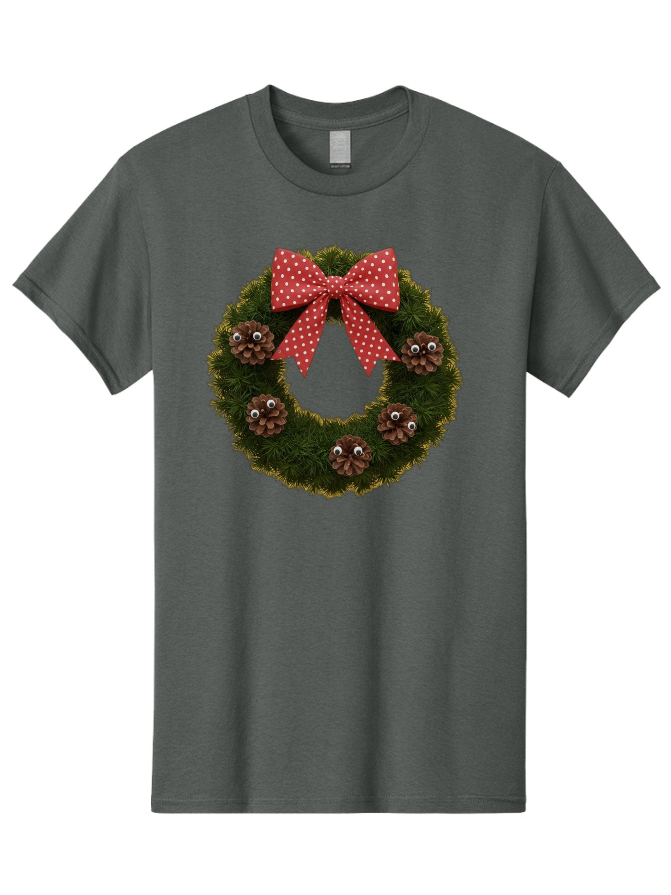 Pinecone-Wreath Men'S Graphic Tee, 100% Cotton, Comfortable Casual Summer Wear, Machine Washable, Christmas Wreath With Pinecones, Red Bow, White Polka Dots, Holiday Decoration, Festive Decor, Christmas Tree Branches, Bac246 8