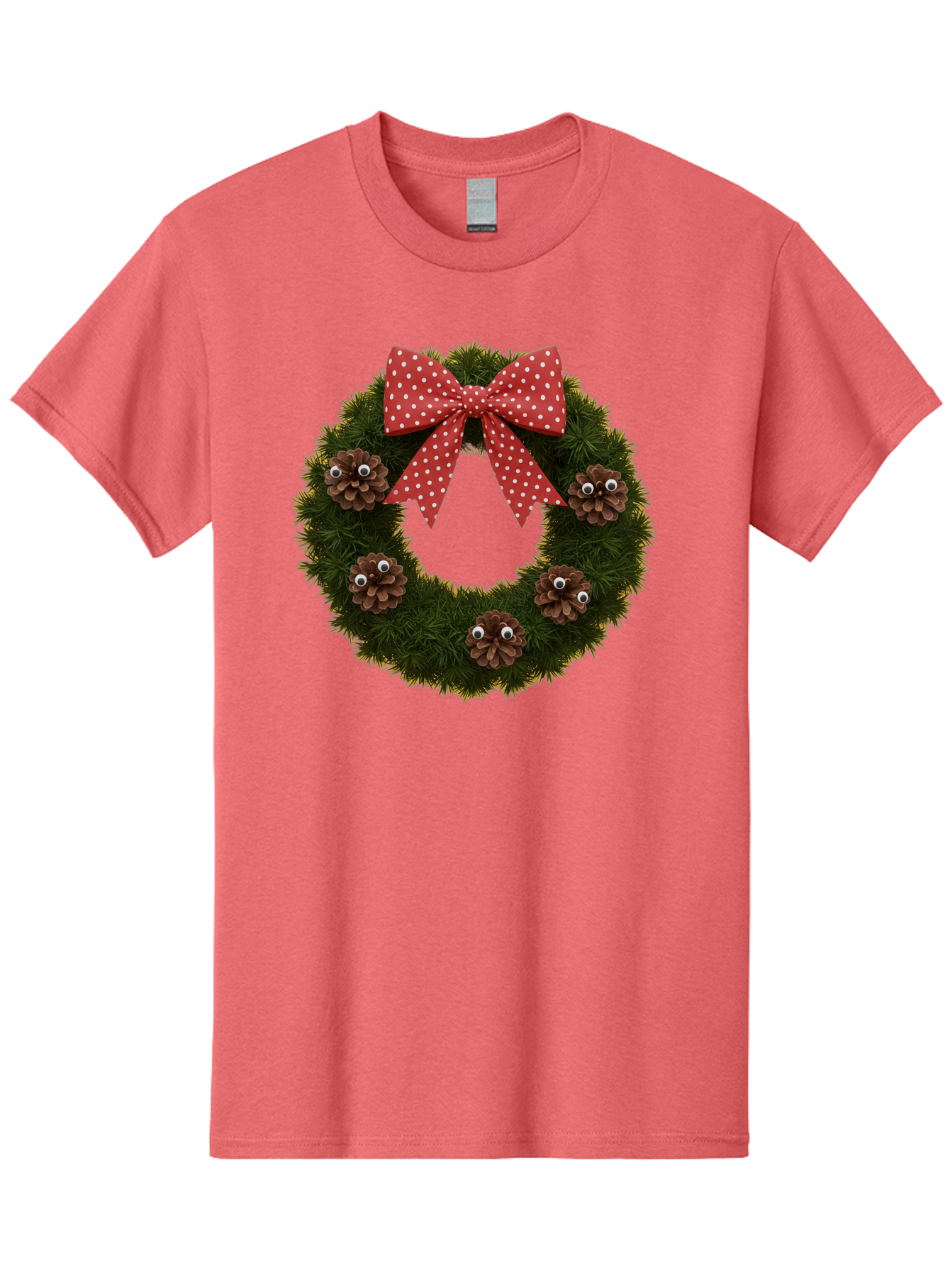 Pinecone-Wreath Men'S Graphic Tee, 100% Cotton, Comfortable Casual Summer Wear, Machine Washable, Christmas Wreath With Pinecones, Red Bow, White Polka Dots, Holiday Decoration, Festive Decor, Christmas Tree Branches, Bac246