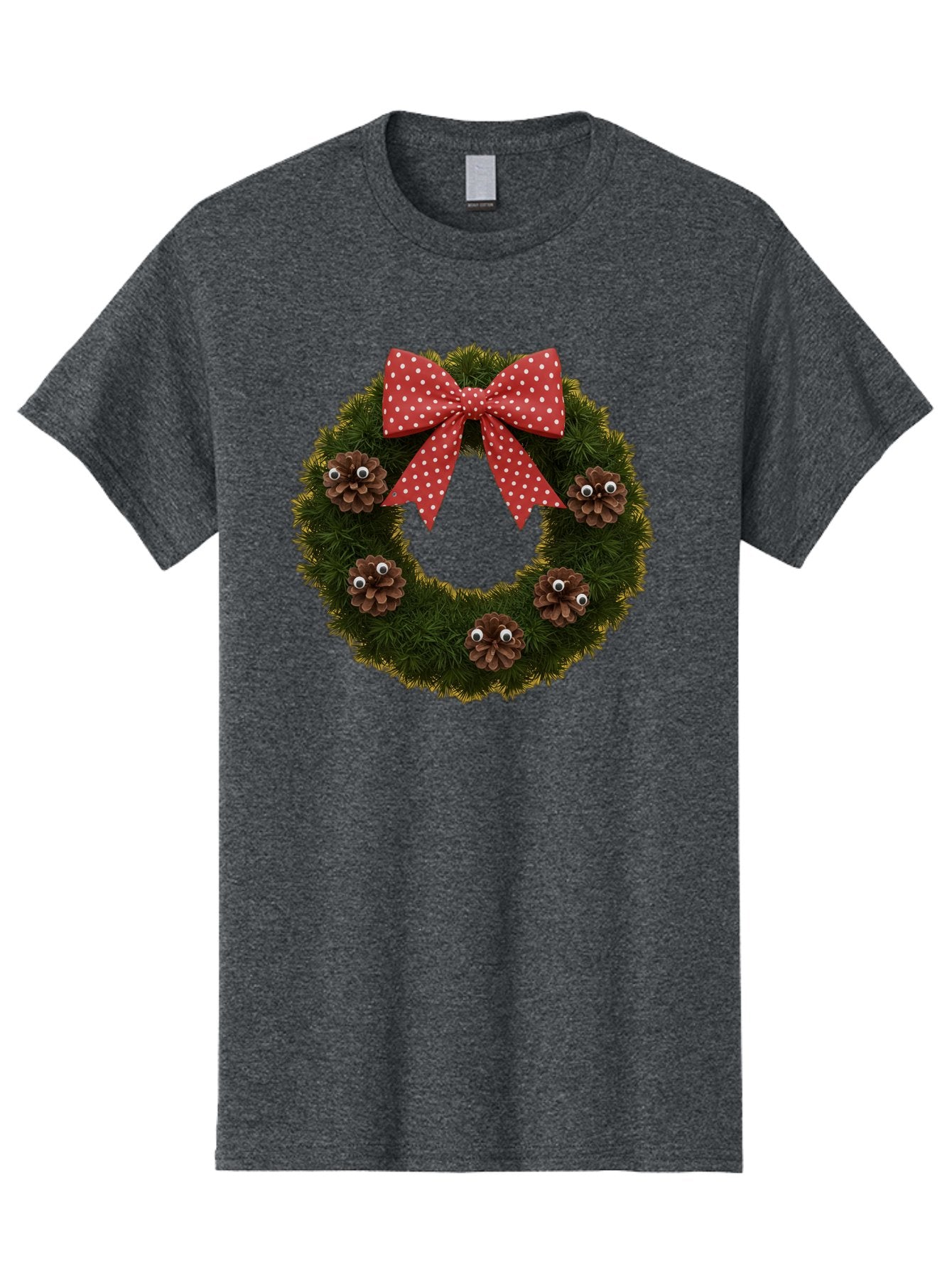 Pinecone-Wreath Men'S Graphic Tee, 100% Cotton, Comfortable Casual Summer Wear, Machine Washable, Christmas Wreath With Pinecones, Red Bow, White Polka Dots, Holiday Decoration, Festive Decor, Christmas Tree Branches, Bac246
