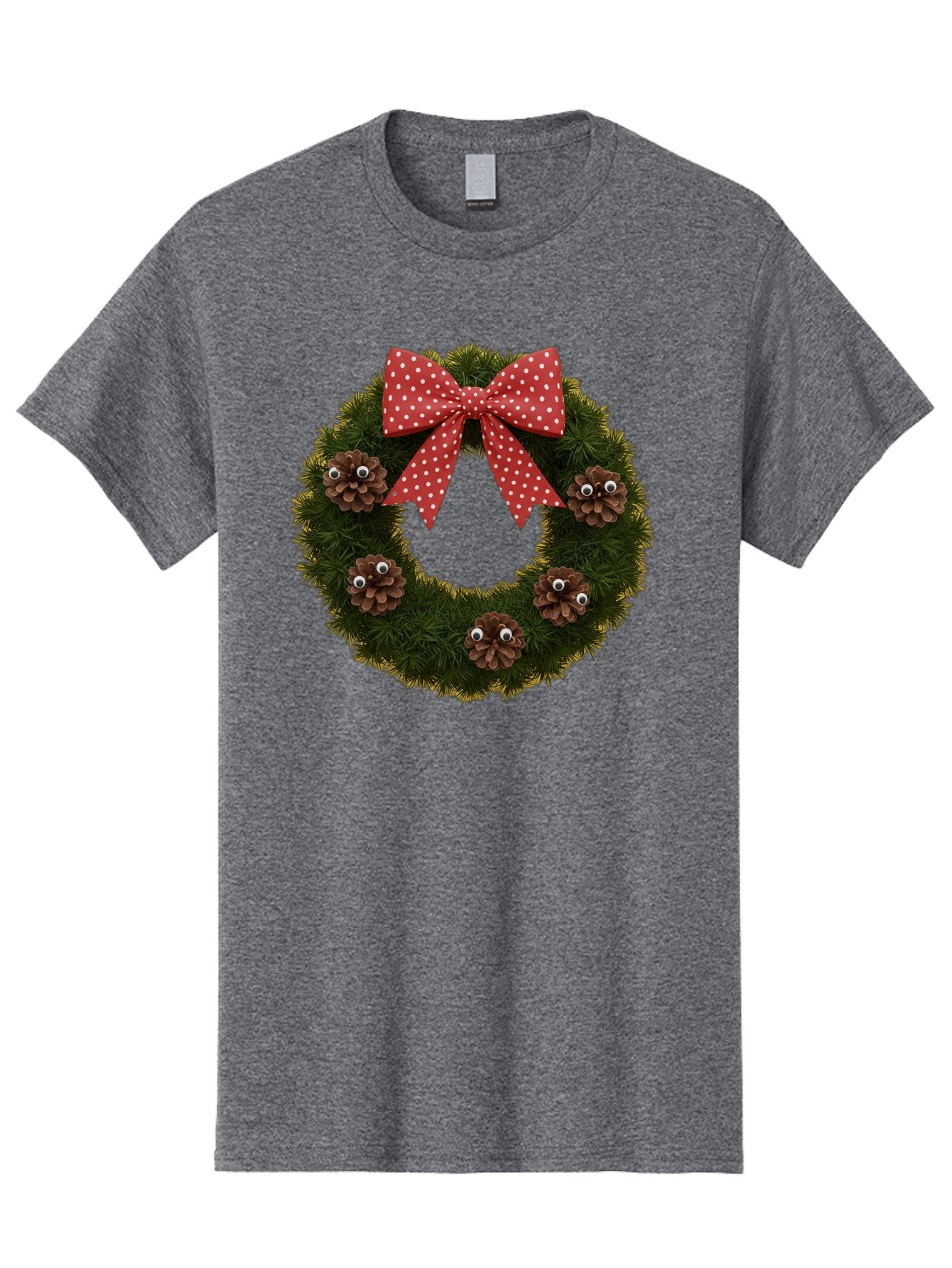 Pinecone-Wreath Men'S Graphic Tee, 100% Cotton, Comfortable Casual Summer Wear, Machine Washable, Christmas Wreath With Pinecones, Red Bow, White Polka Dots, Holiday Decoration, Festive Decor, Christmas Tree Branches, Bac246 3
