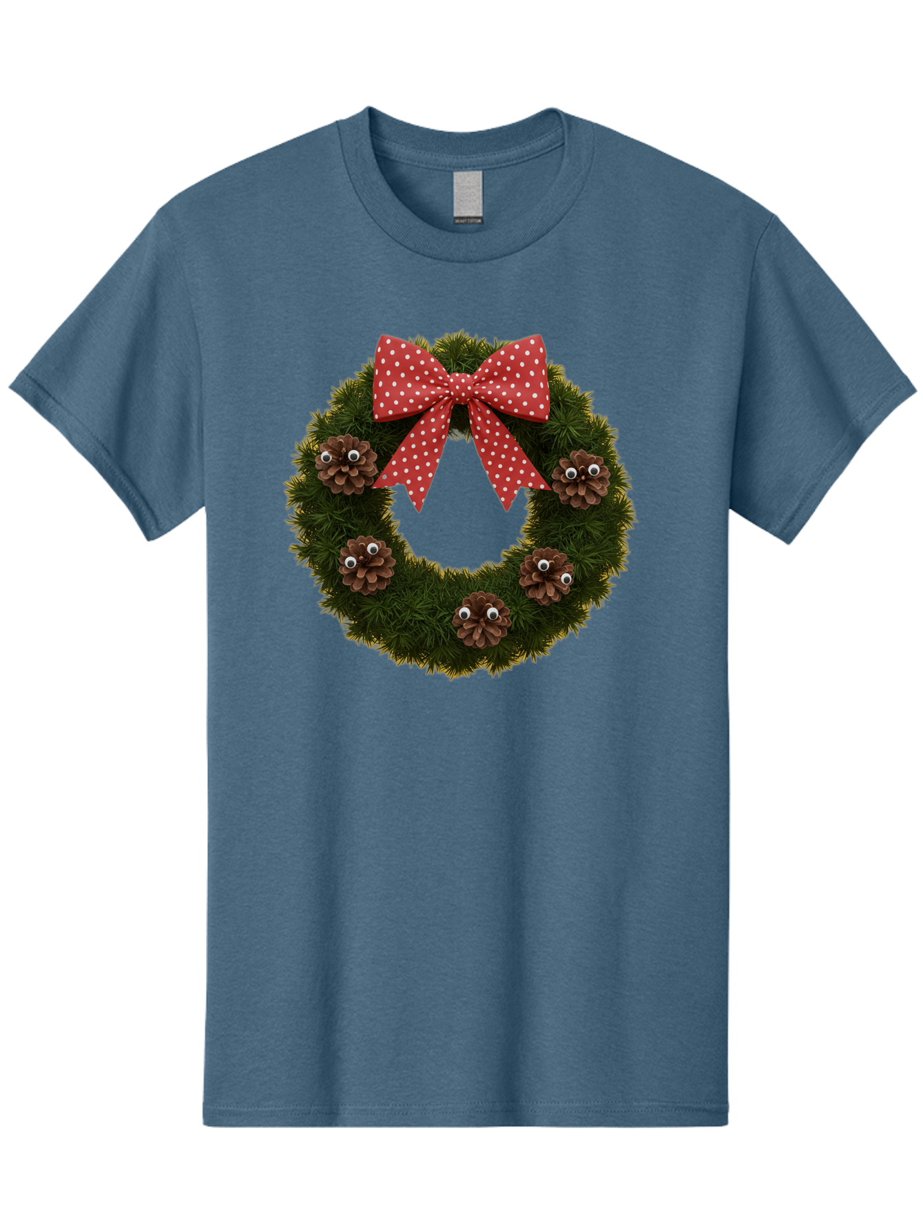 Pinecone-Wreath Men'S Graphic Tee, 100% Cotton, Comfortable Casual Summer Wear, Machine Washable, Christmas Wreath With Pinecones, Red Bow, White Polka Dots, Holiday Decoration, Festive Decor, Christmas Tree Branches, Bac246 13
