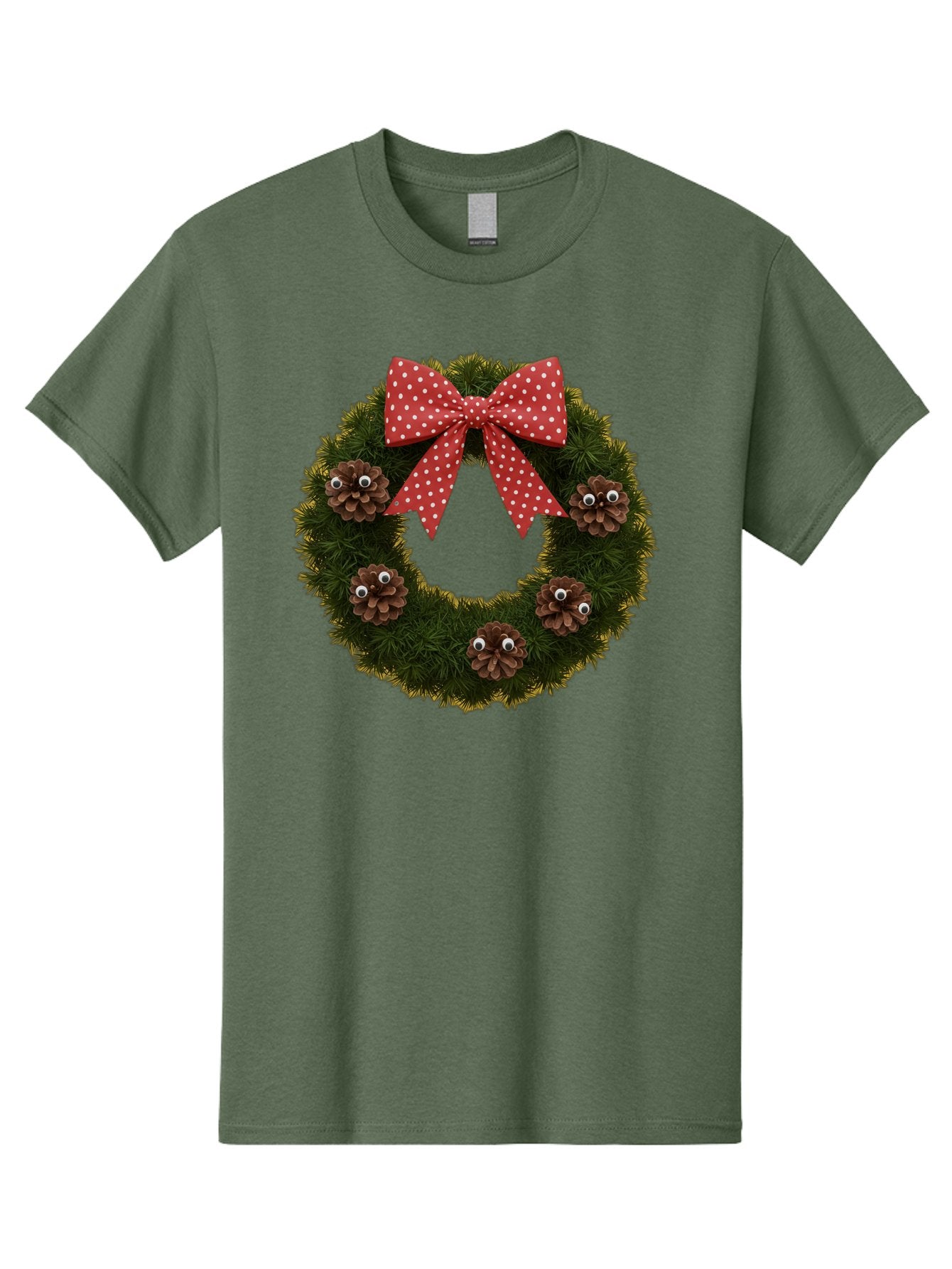 Pinecone-Wreath Men'S Graphic Tee, 100% Cotton, Comfortable Casual Summer Wear, Machine Washable, Christmas Wreath With Pinecones, Red Bow, White Polka Dots, Holiday Decoration, Festive Decor, Christmas Tree Branches, Bac246 11