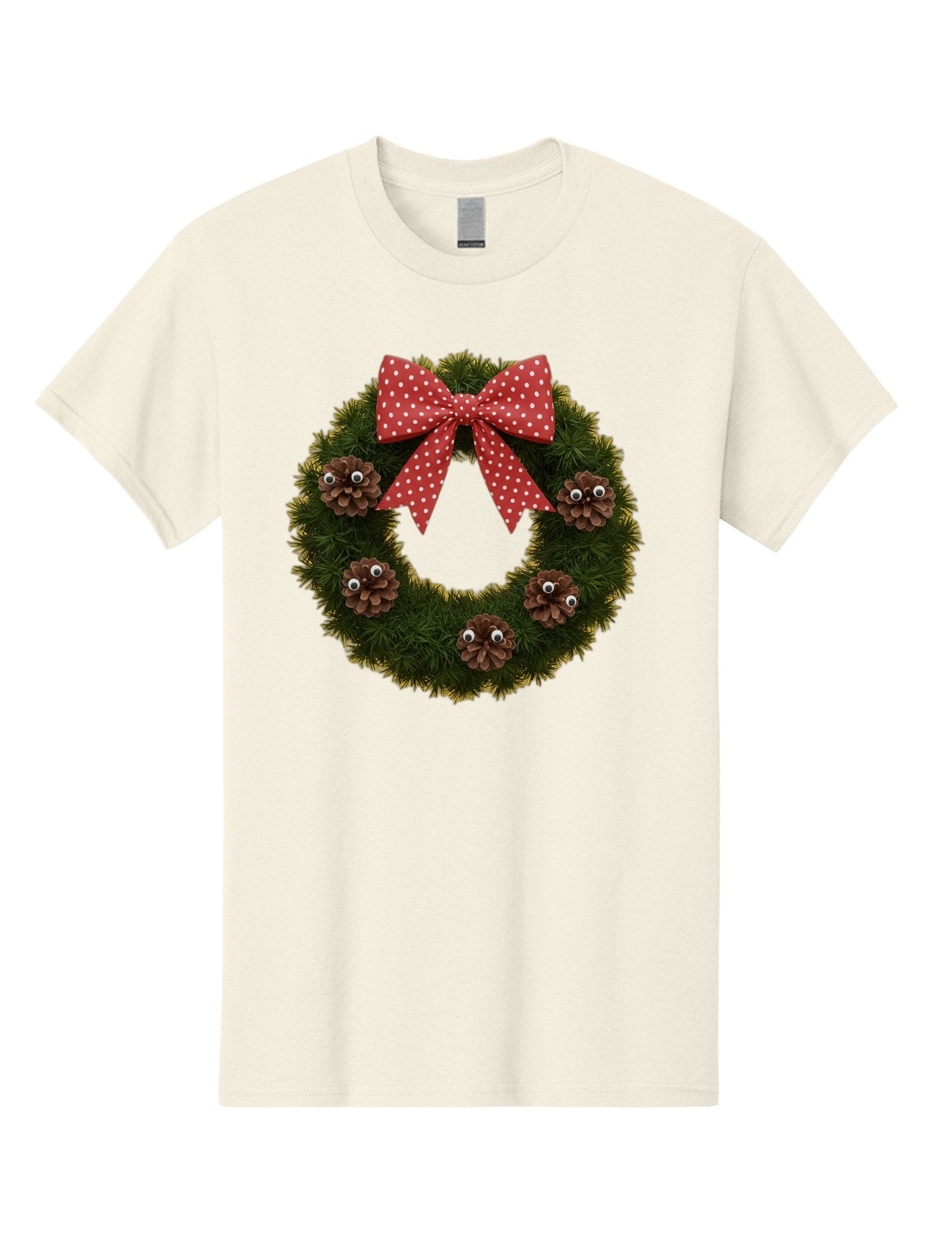 Pinecone-Wreath Men'S Graphic Tee, 100% Cotton, Comfortable Casual Summer Wear, Machine Washable, Christmas Wreath With Pinecones, Red Bow, White Polka Dots, Holiday Decoration, Festive Decor, Christmas Tree Branches, Bac246 9
