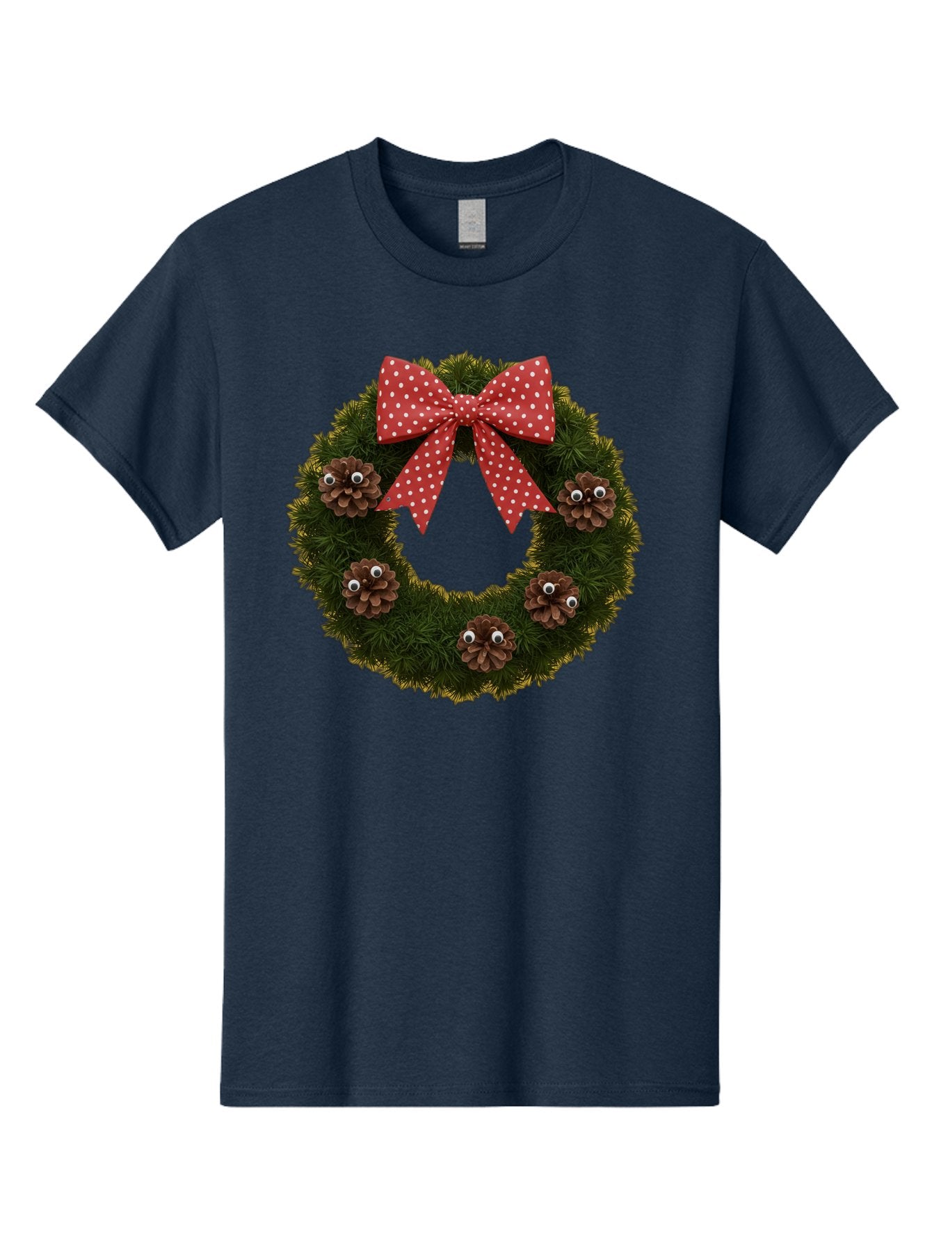 Pinecone-Wreath Men'S Graphic Tee, 100% Cotton, Comfortable Casual Summer Wear, Machine Washable, Christmas Wreath With Pinecones, Red Bow, White Polka Dots, Holiday Decoration, Festive Decor, Christmas Tree Branches, Bac246 4
