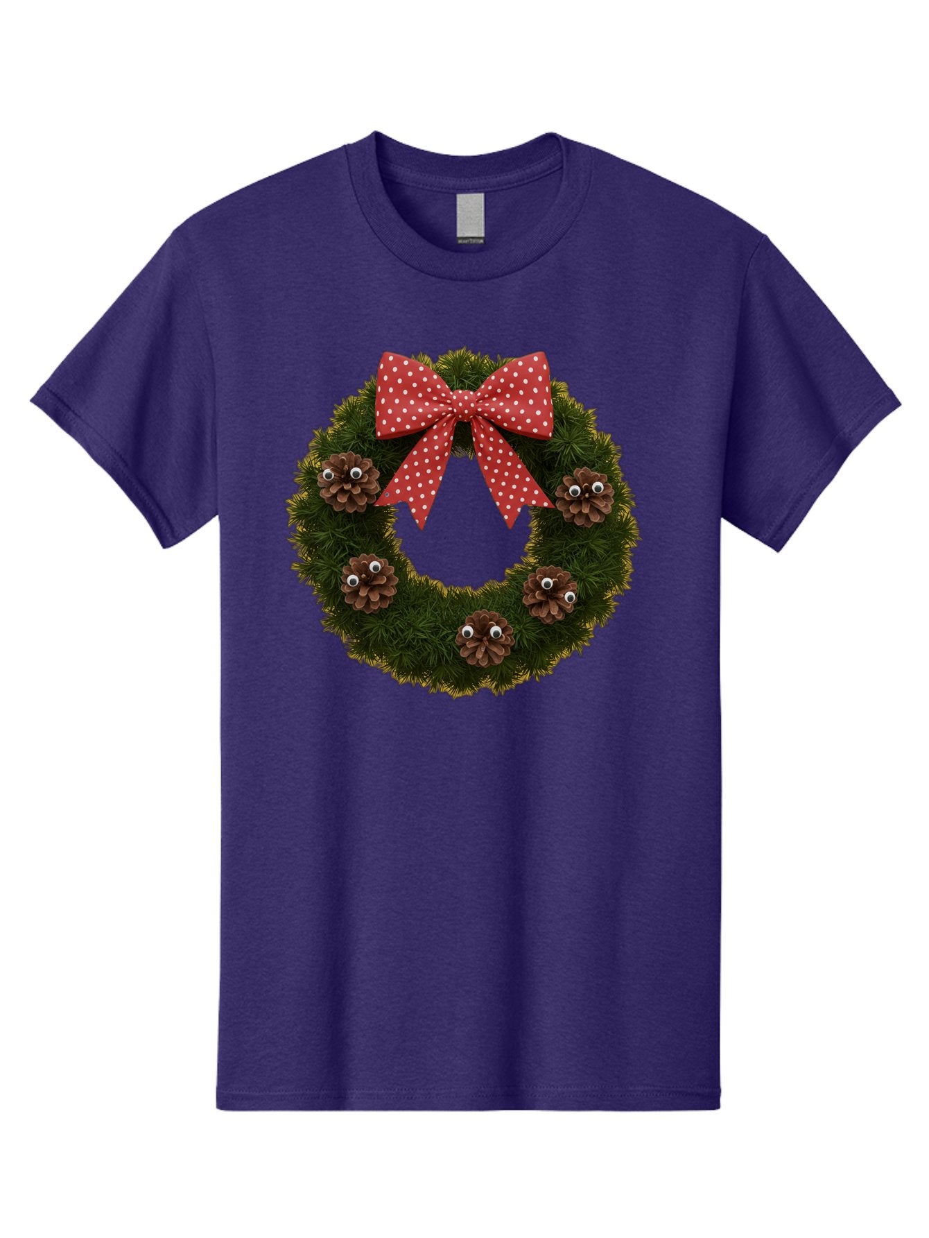 Pinecone-Wreath Men'S Graphic Tee, 100% Cotton, Comfortable Casual Summer Wear, Machine Washable, Christmas Wreath With Pinecones, Red Bow, White Polka Dots, Holiday Decoration, Festive Decor, Christmas Tree Branches, Bac246 12