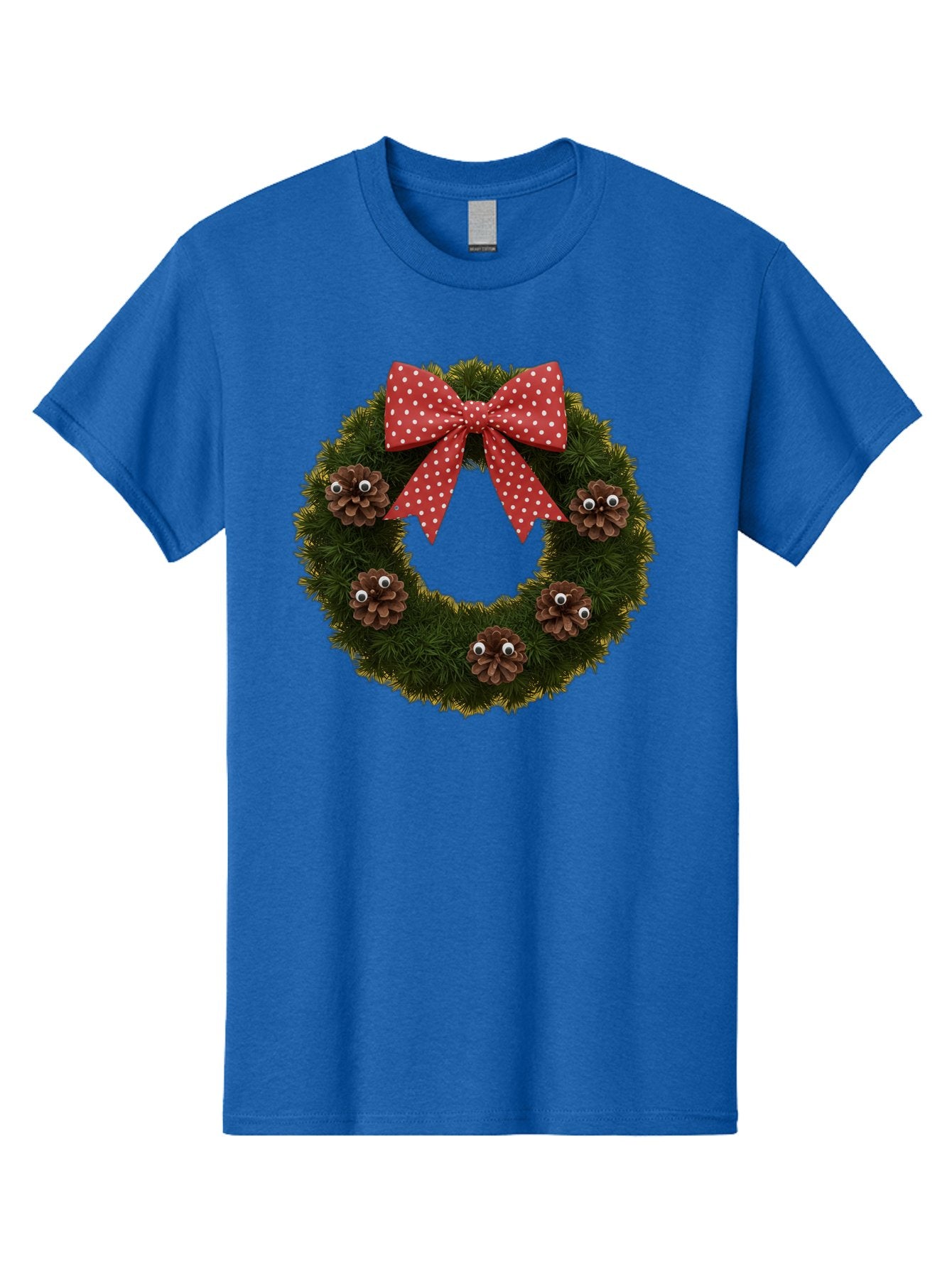 Pinecone-Wreath Men'S Graphic Tee, 100% Cotton, Comfortable Casual Summer Wear, Machine Washable, Christmas Wreath With Pinecones, Red Bow, White Polka Dots, Holiday Decoration, Festive Decor, Christmas Tree Branches, Bac246 5