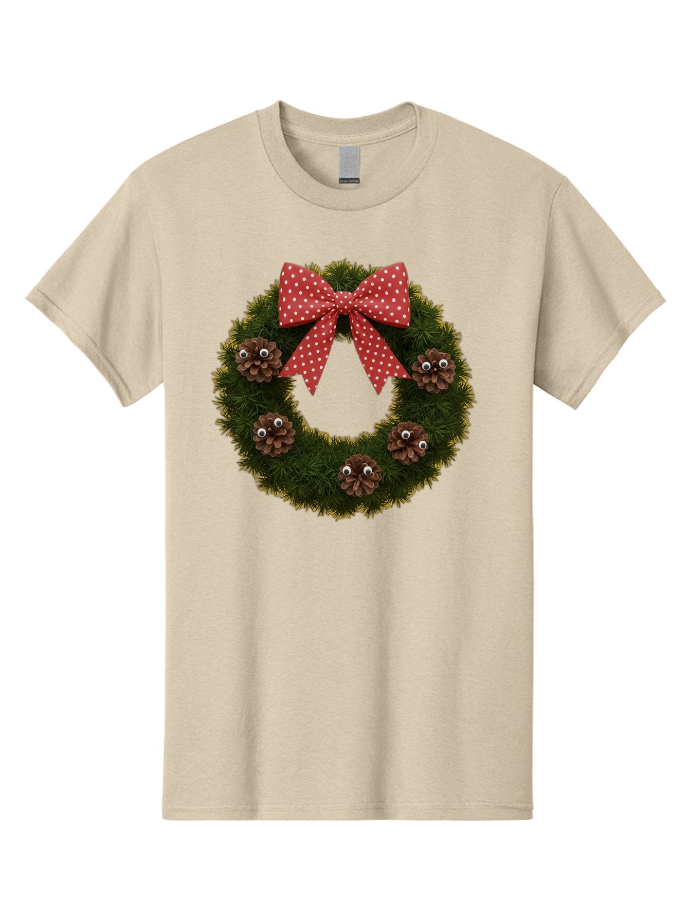 Pinecone-Wreath Men'S Graphic Tee, 100% Cotton, Comfortable Casual Summer Wear, Machine Washable, Christmas Wreath With Pinecones, Red Bow, White Polka Dots, Holiday Decoration, Festive Decor, Christmas Tree Branches, Bac246 10