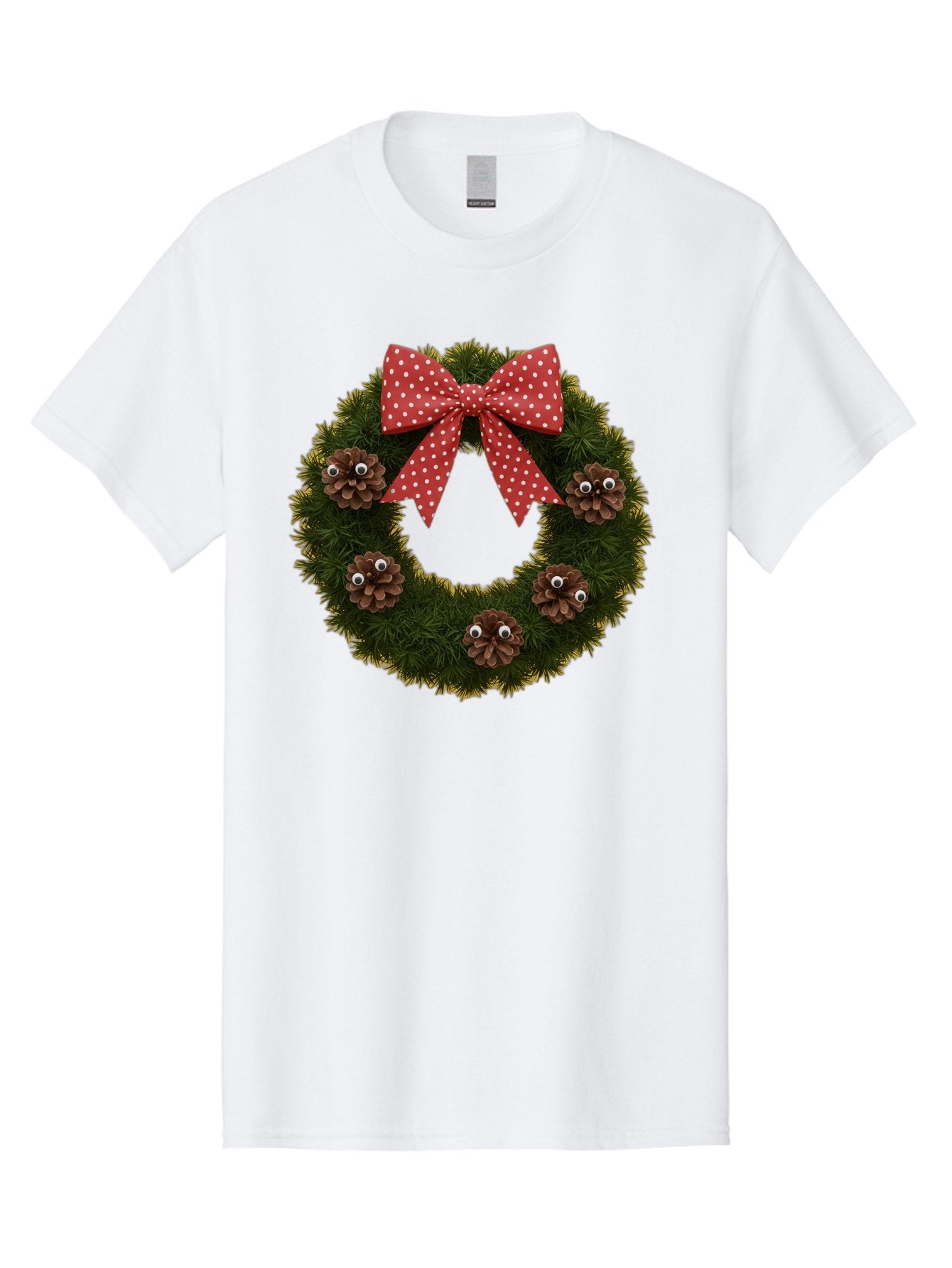 Pinecone-Wreath Men'S Graphic Tee, 100% Cotton, Comfortable Casual Summer Wear, Machine Washable, Christmas Wreath With Pinecones, Red Bow, White Polka Dots, Holiday Decoration, Festive Decor, Christmas Tree Branches, Bac246 14