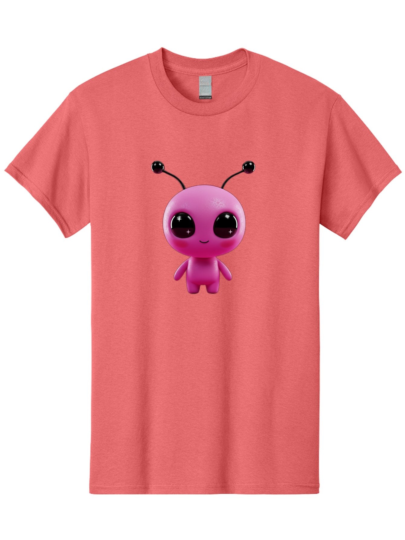Pink-Alien Men'S Graphic Tee, 100% Cotton, Comfortable Casual Summer Wear, Machine Washable, Pink Alien Character, Cartoon Alien, Alien Figure, Cute Extraterrestrial, Adorable Cartoon Character, 3D Render, Shiny Eyes, Smiling Face, Bac247 9
