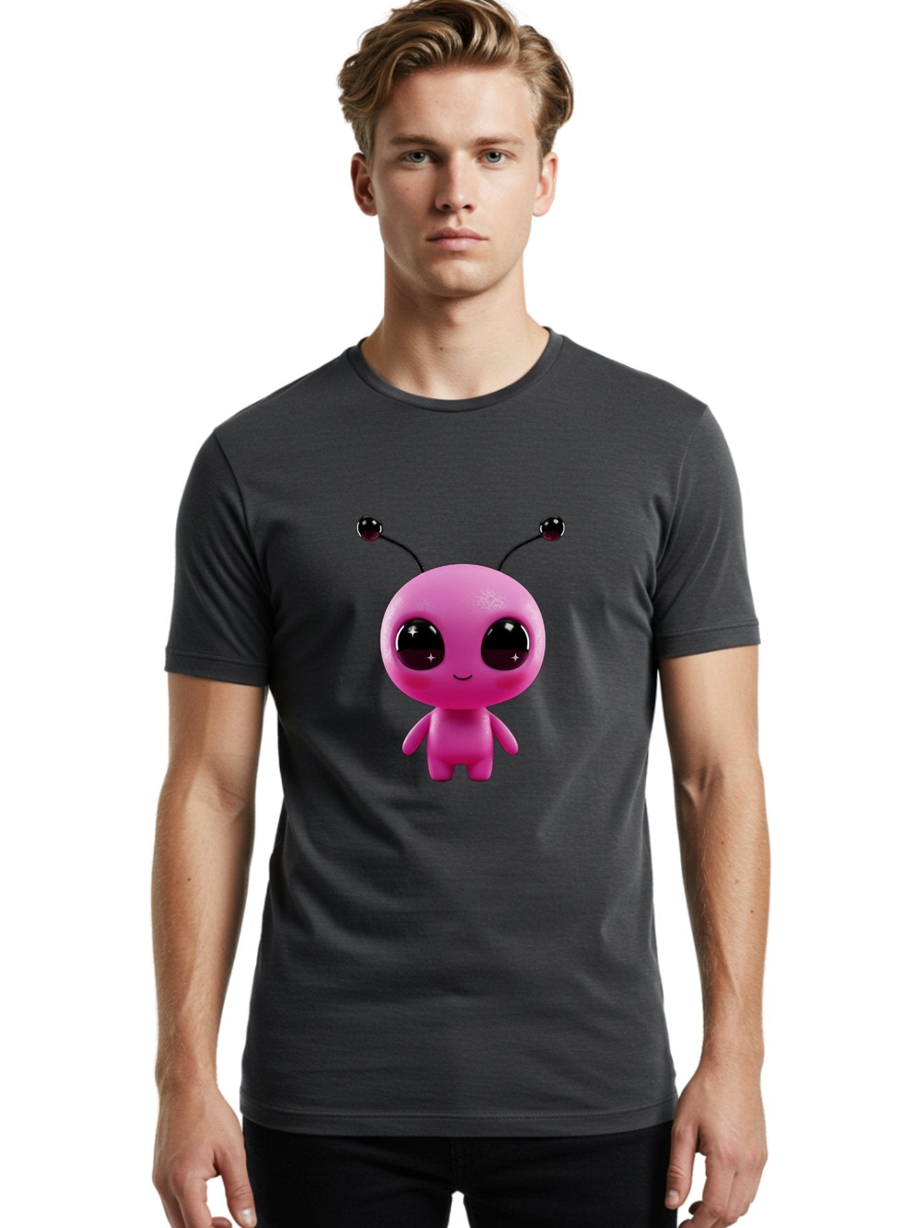 Pink-Alien Men'S Graphic Tee, 100% Cotton, Comfortable Casual Summer Wear, Machine Washable, Pink Alien Character, Cartoon Alien, Alien Figure, Cute Extraterrestrial, Adorable Cartoon Character, 3D Render, Shiny Eyes, Smiling Face, Bac247 28