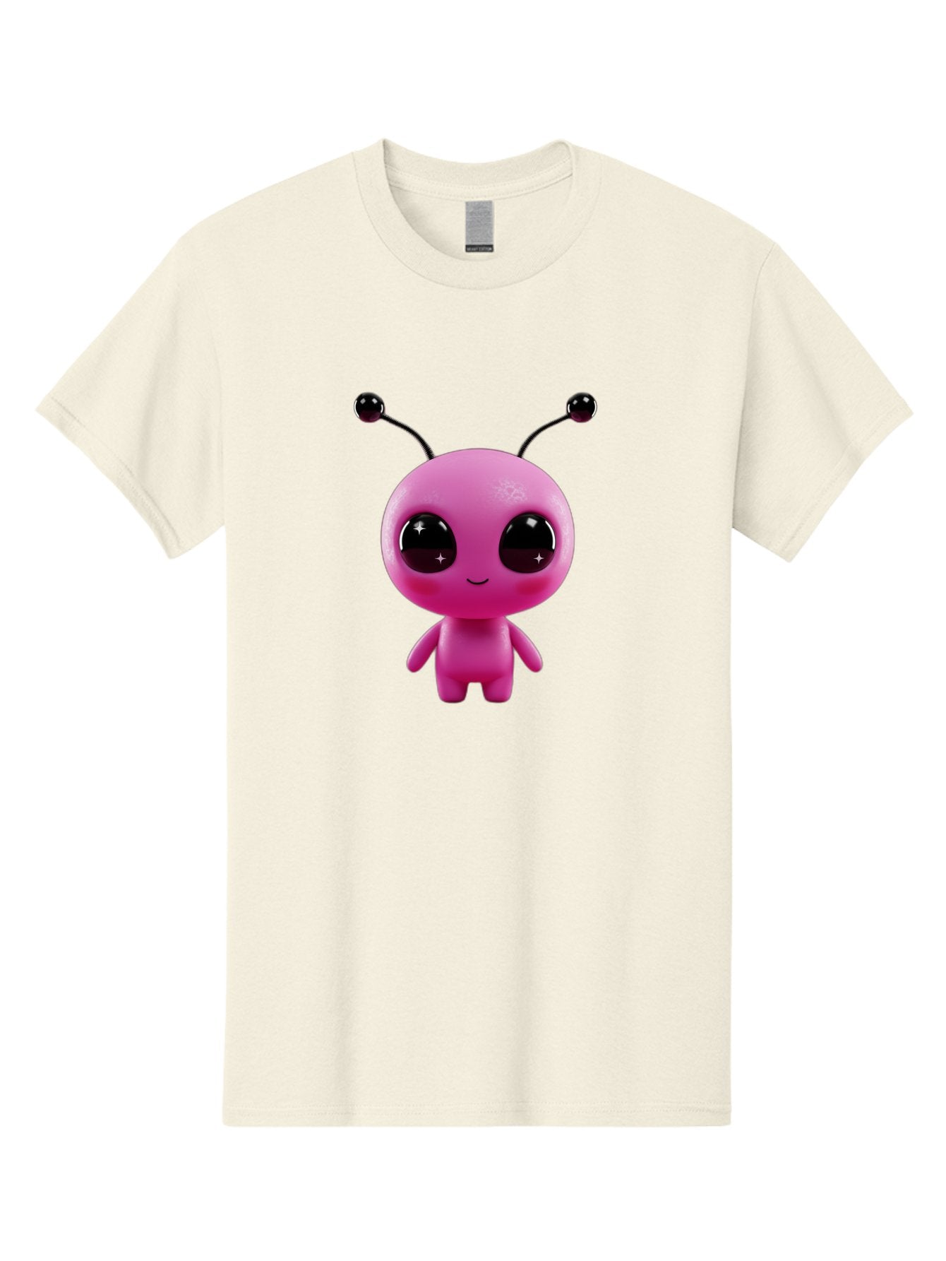 Pink-Alien Men'S Graphic Tee, 100% Cotton, Comfortable Casual Summer Wear, Machine Washable, Pink Alien Character, Cartoon Alien, Alien Figure, Cute Extraterrestrial, Adorable Cartoon Character, 3D Render, Shiny Eyes, Smiling Face, Bac247 3