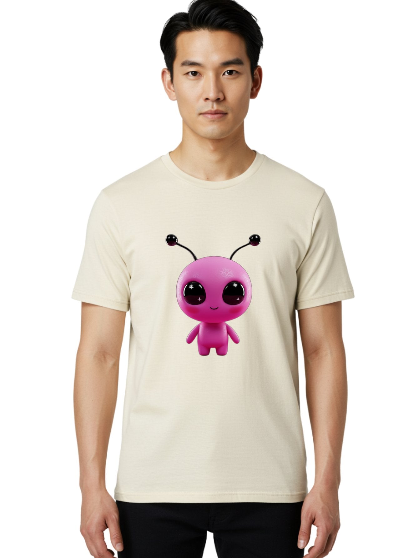 Pink-Alien Men'S Graphic Tee, 100% Cotton, Comfortable Casual Summer Wear, Machine Washable, Pink Alien Character, Cartoon Alien, Alien Figure, Cute Extraterrestrial, Adorable Cartoon Character, 3D Render, Shiny Eyes, Smiling Face, Bac247 22
