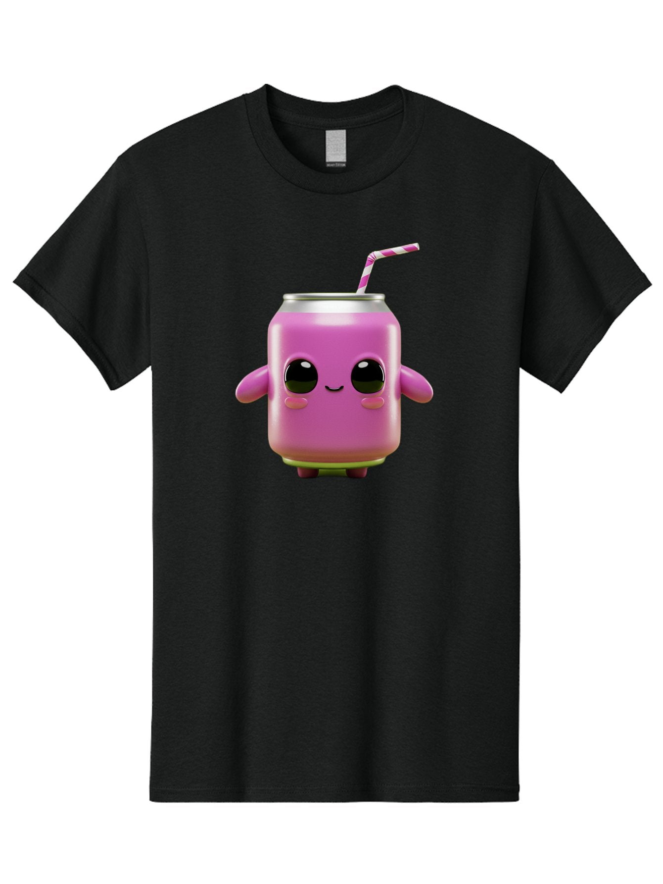 Pink-Can-Character Men'S Graphic Tee, 100% Cotton, Comfortable Casual Summer Wear, Machine Washable, Pink Soda Can Character, Cartoon Soda Can, Cute Beverage, Kawaii Culture, Soda Can With Face, Straw In Can, Soft Drink Mascot, Fun Drink, Bac248 4