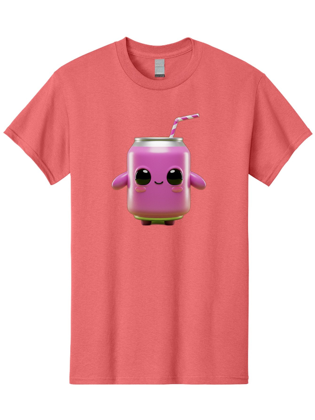 Pink-Can-Character Men'S Graphic Tee, 100% Cotton, Comfortable Casual Summer Wear, Machine Washable, Pink Soda Can Character, Cartoon Soda Can, Cute Beverage, Kawaii Culture, Soda Can With Face, Straw In Can, Soft Drink Mascot, Fun Drink, Bac248 8