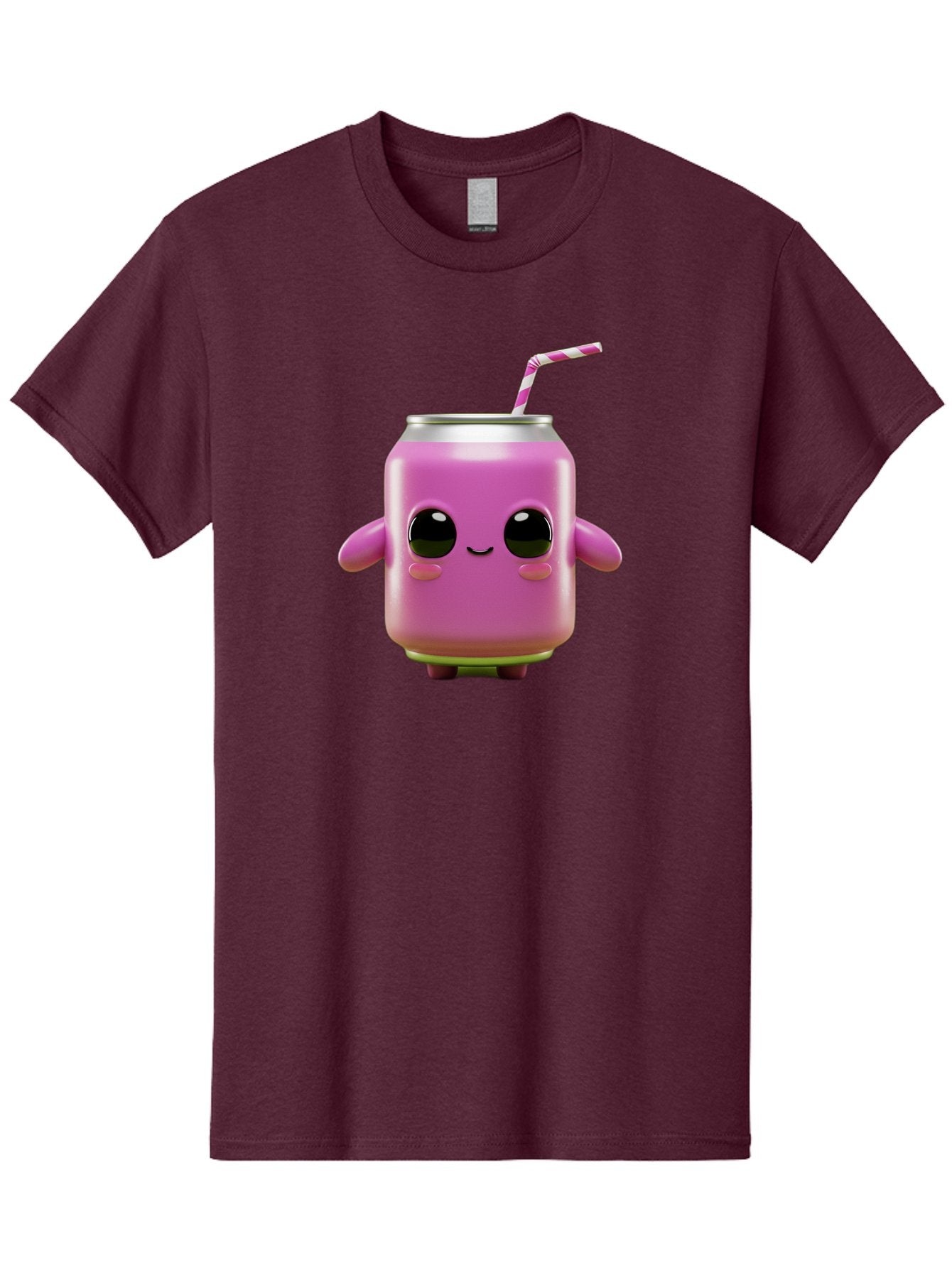 Pink-Can-Character Men'S Graphic Tee, 100% Cotton, Comfortable Casual Summer Wear, Machine Washable, Pink Soda Can Character, Cartoon Soda Can, Cute Beverage, Kawaii Culture, Soda Can With Face, Straw In Can, Soft Drink Mascot, Fun Drink, Bac248 11