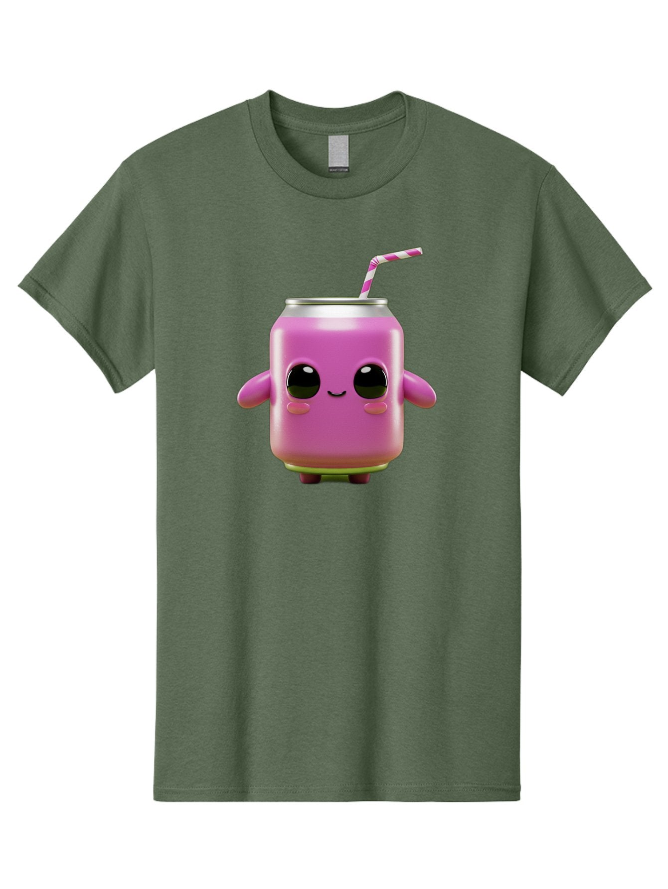 Pink-Can-Character Men'S Graphic Tee, 100% Cotton, Comfortable Casual Summer Wear, Machine Washable, Pink Soda Can Character, Cartoon Soda Can, Cute Beverage, Kawaii Culture, Soda Can With Face, Straw In Can, Soft Drink Mascot, Fun Drink, Bac248 7