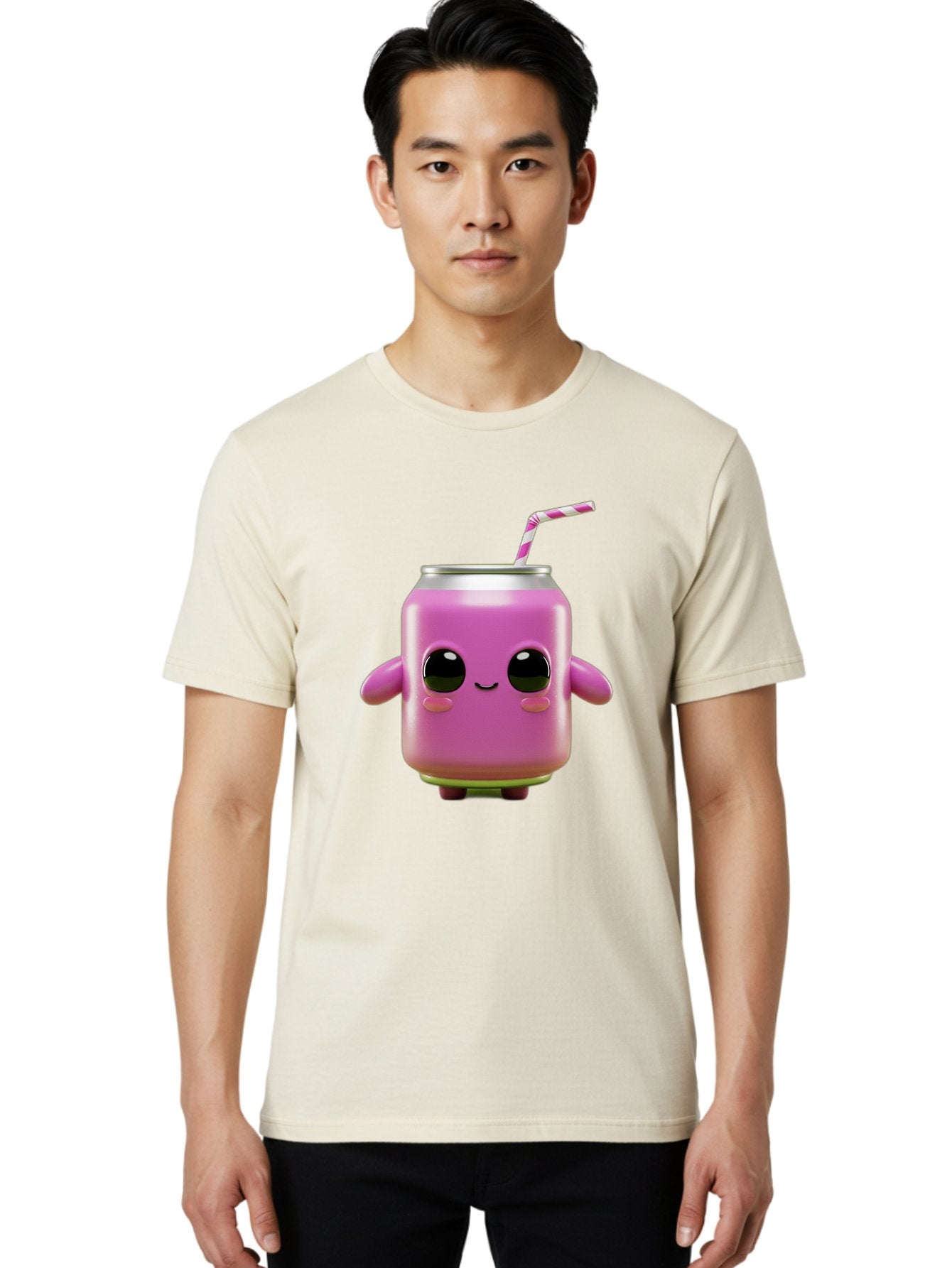 Pink-Can-Character Men'S Graphic Tee, 100% Cotton, Comfortable Casual Summer Wear, Machine Washable, Pink Soda Can Character, Cartoon Soda Can, Cute Beverage, Kawaii Culture, Soda Can With Face, Straw In Can, Soft Drink Mascot, Fun Drink, Bac248 29