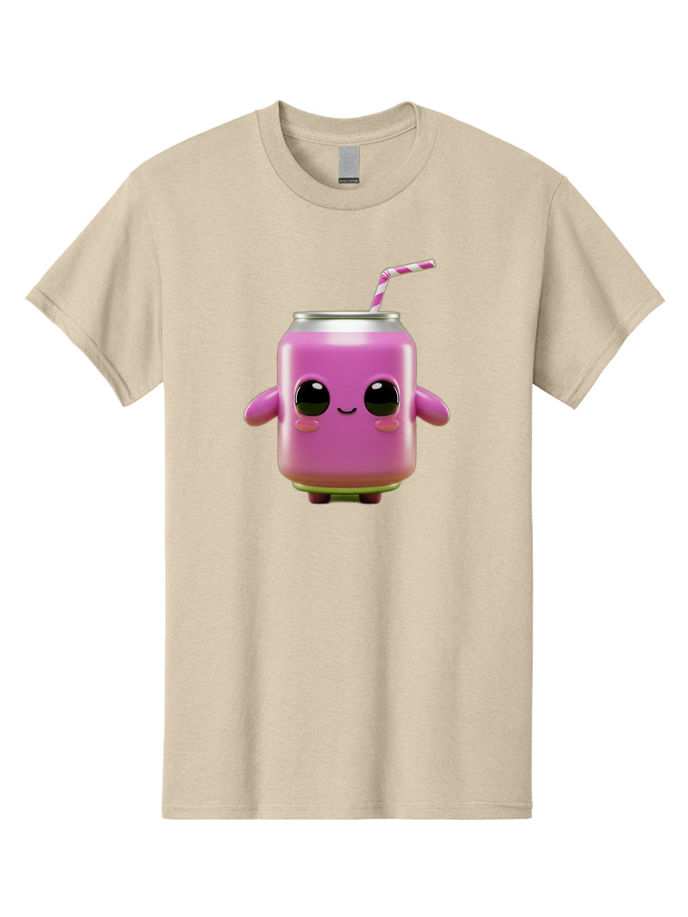 Pink-Can-Character Men'S Graphic Tee, 100% Cotton, Comfortable Casual Summer Wear, Machine Washable, Pink Soda Can Character, Cartoon Soda Can, Cute Beverage, Kawaii Culture, Soda Can With Face, Straw In Can, Soft Drink Mascot, Fun Drink, Bac248 6