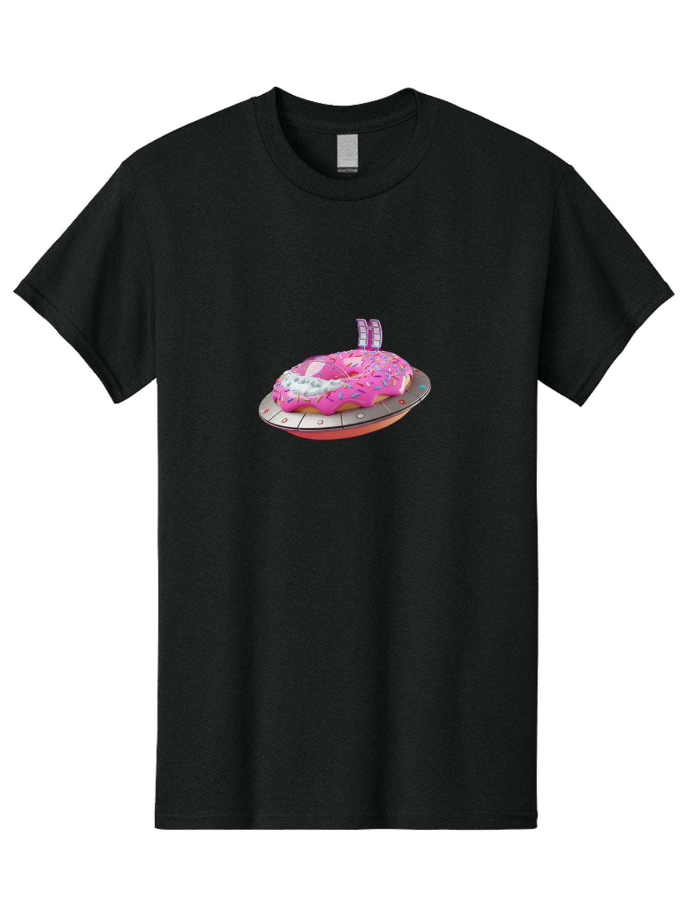 Pink-Donut-Ufo Men'S Graphic Tee, 100% Cotton, Comfortable Casual Summer Wear, Machine Washable, Donut On A Ufo, Pink Frosted Donut, Sprinkles, Digital Art, Futuristic Design, Sweet Treats, Dessert Art, Colorful Graphics, 3D Modeling, Bac249 13