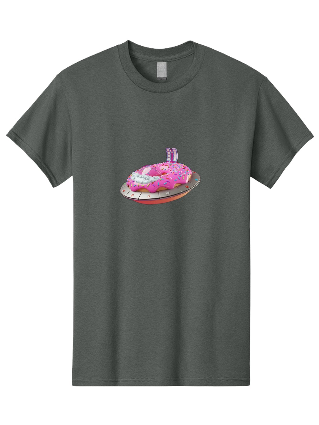 Pink-Donut-Ufo Men'S Graphic Tee, 100% Cotton, Comfortable Casual Summer Wear, Machine Washable, Donut On A Ufo, Pink Frosted Donut, Sprinkles, Digital Art, Futuristic Design, Sweet Treats, Dessert Art, Colorful Graphics, 3D Modeling, Bac249 15