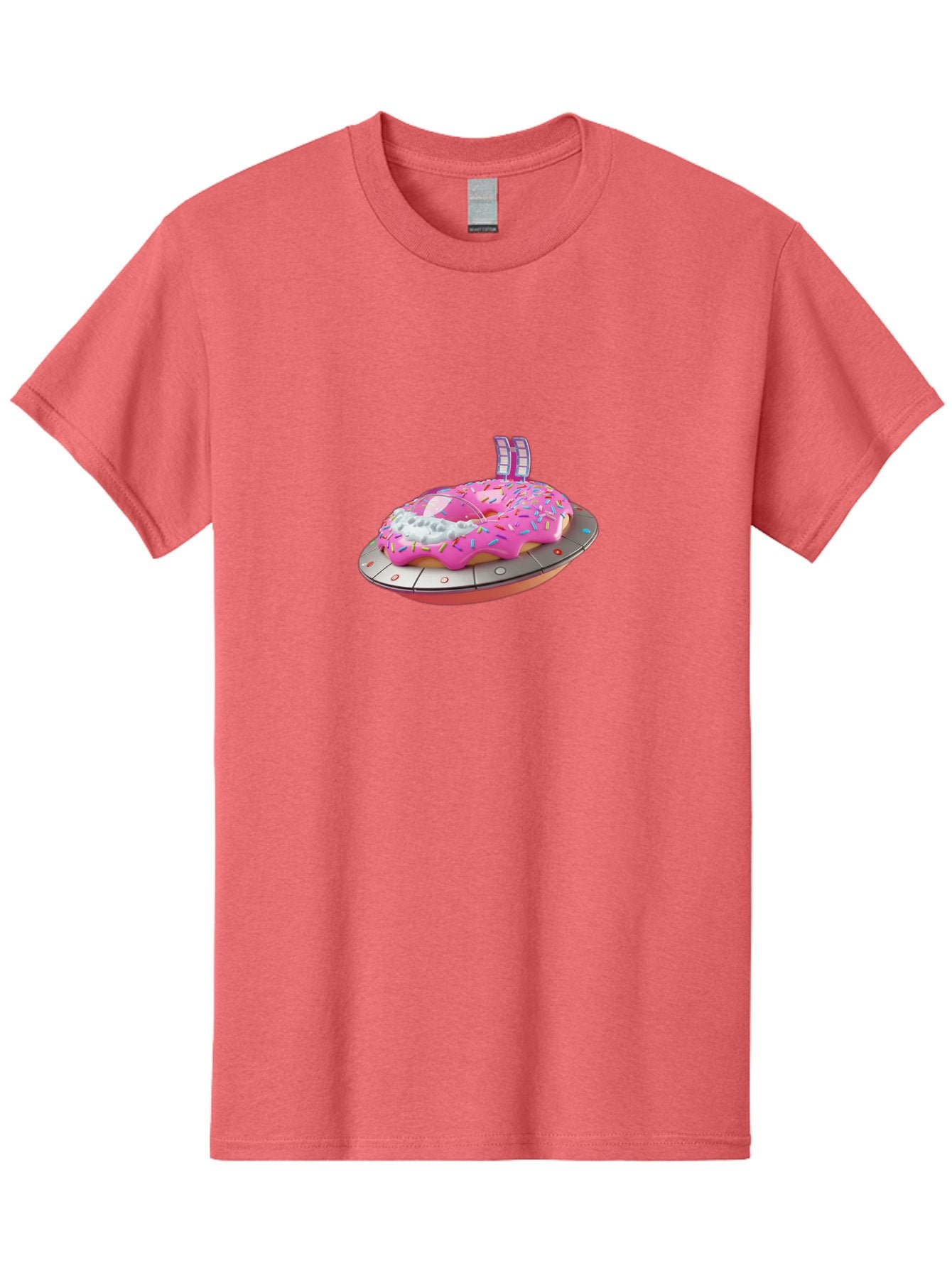 Pink-Donut-Ufo Men'S Graphic Tee, 100% Cotton, Comfortable Casual Summer Wear, Machine Washable, Donut On A Ufo, Pink Frosted Donut, Sprinkles, Digital Art, Futuristic Design, Sweet Treats, Dessert Art, Colorful Graphics, 3D Modeling, Bac249 8