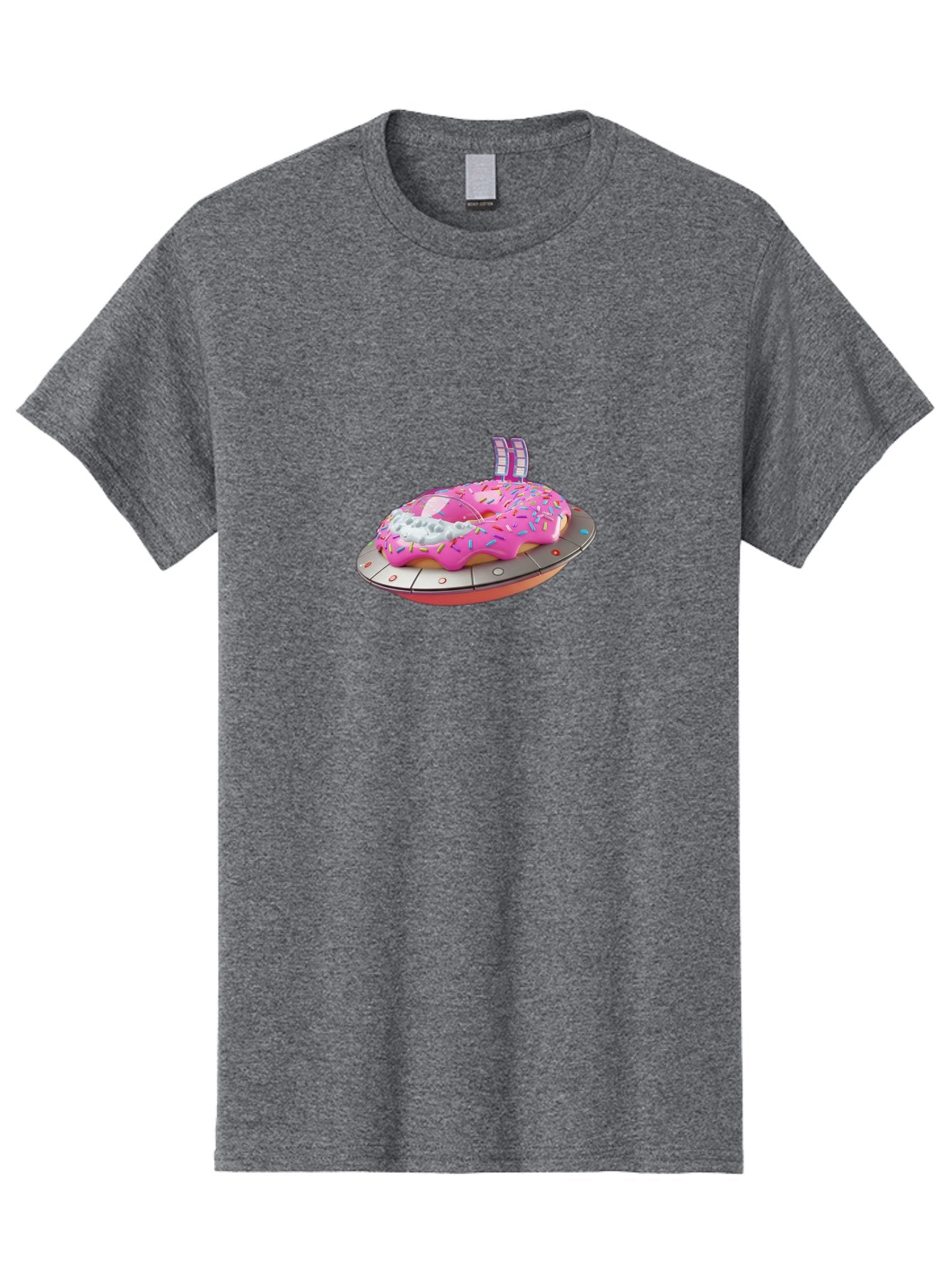 Pink-Donut-Ufo Men'S Graphic Tee, 100% Cotton, Comfortable Casual Summer Wear, Machine Washable, Donut On A Ufo, Pink Frosted Donut, Sprinkles, Digital Art, Futuristic Design, Sweet Treats, Dessert Art, Colorful Graphics, 3D Modeling, Bac249