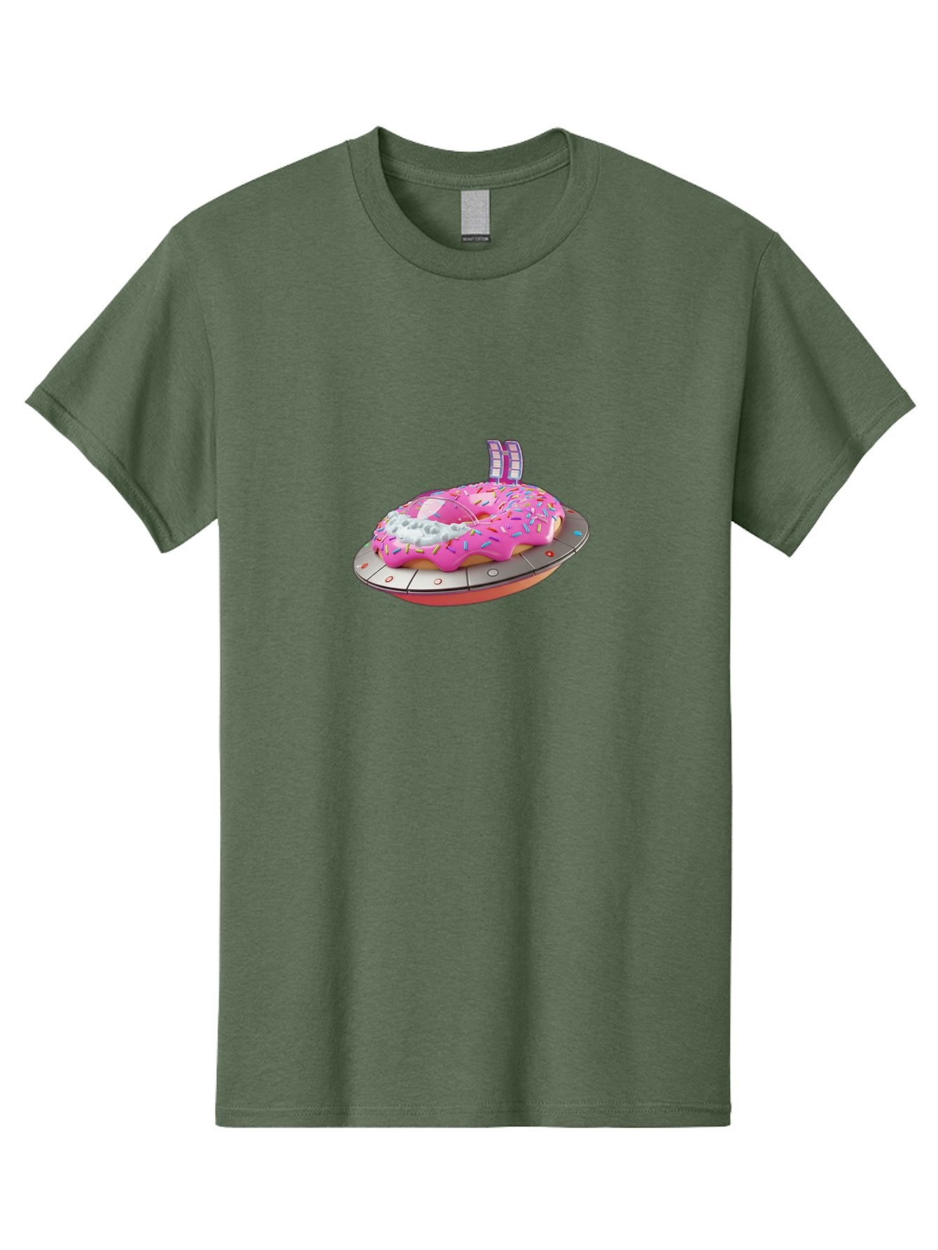 Pink-Donut-Ufo Men'S Graphic Tee, 100% Cotton, Comfortable Casual Summer Wear, Machine Washable, Donut On A Ufo, Pink Frosted Donut, Sprinkles, Digital Art, Futuristic Design, Sweet Treats, Dessert Art, Colorful Graphics, 3D Modeling, Bac249 5
