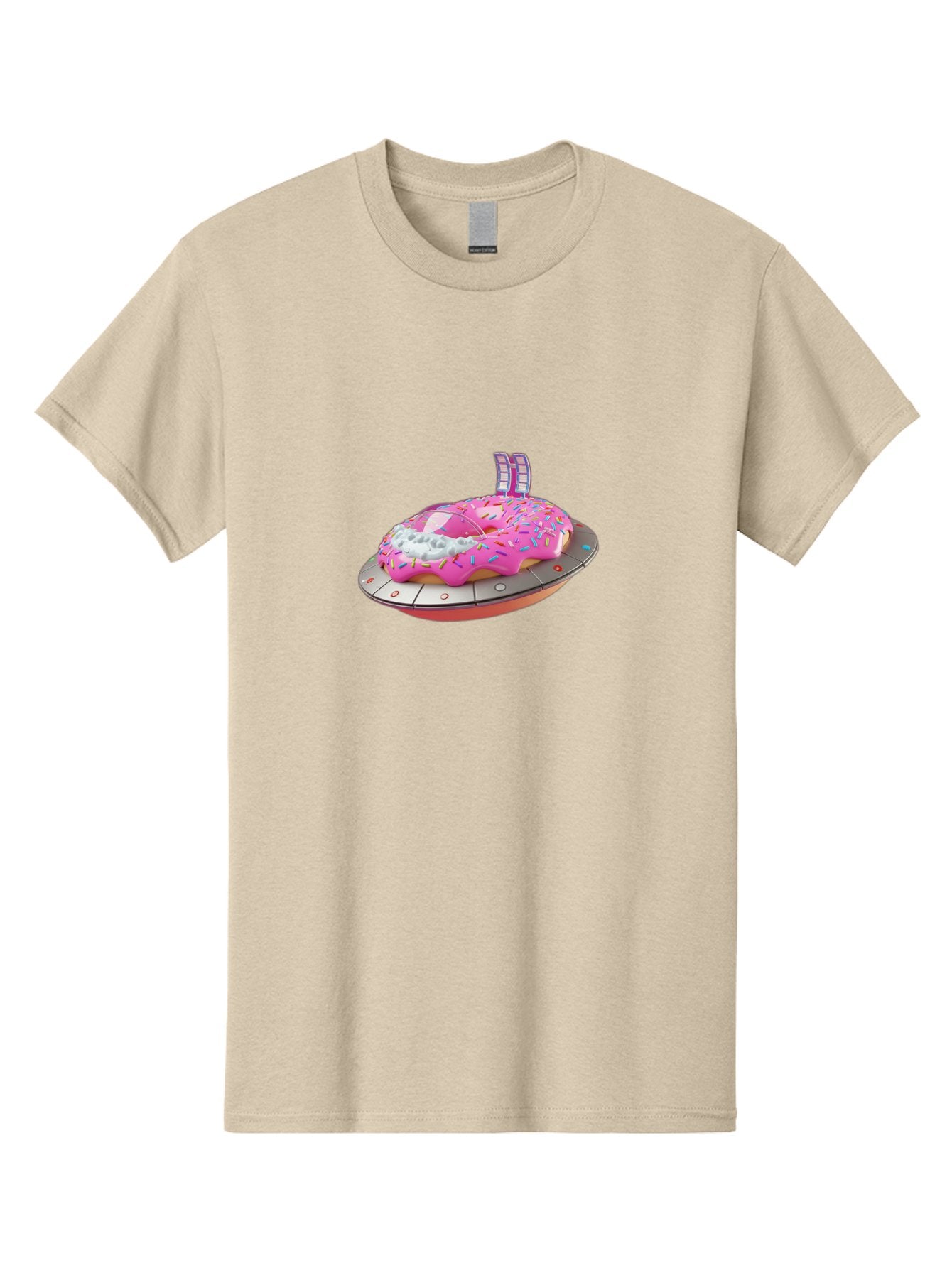 Pink-Donut-Ufo Men'S Graphic Tee, 100% Cotton, Comfortable Casual Summer Wear, Machine Washable, Donut On A Ufo, Pink Frosted Donut, Sprinkles, Digital Art, Futuristic Design, Sweet Treats, Dessert Art, Colorful Graphics, 3D Modeling, Bac249