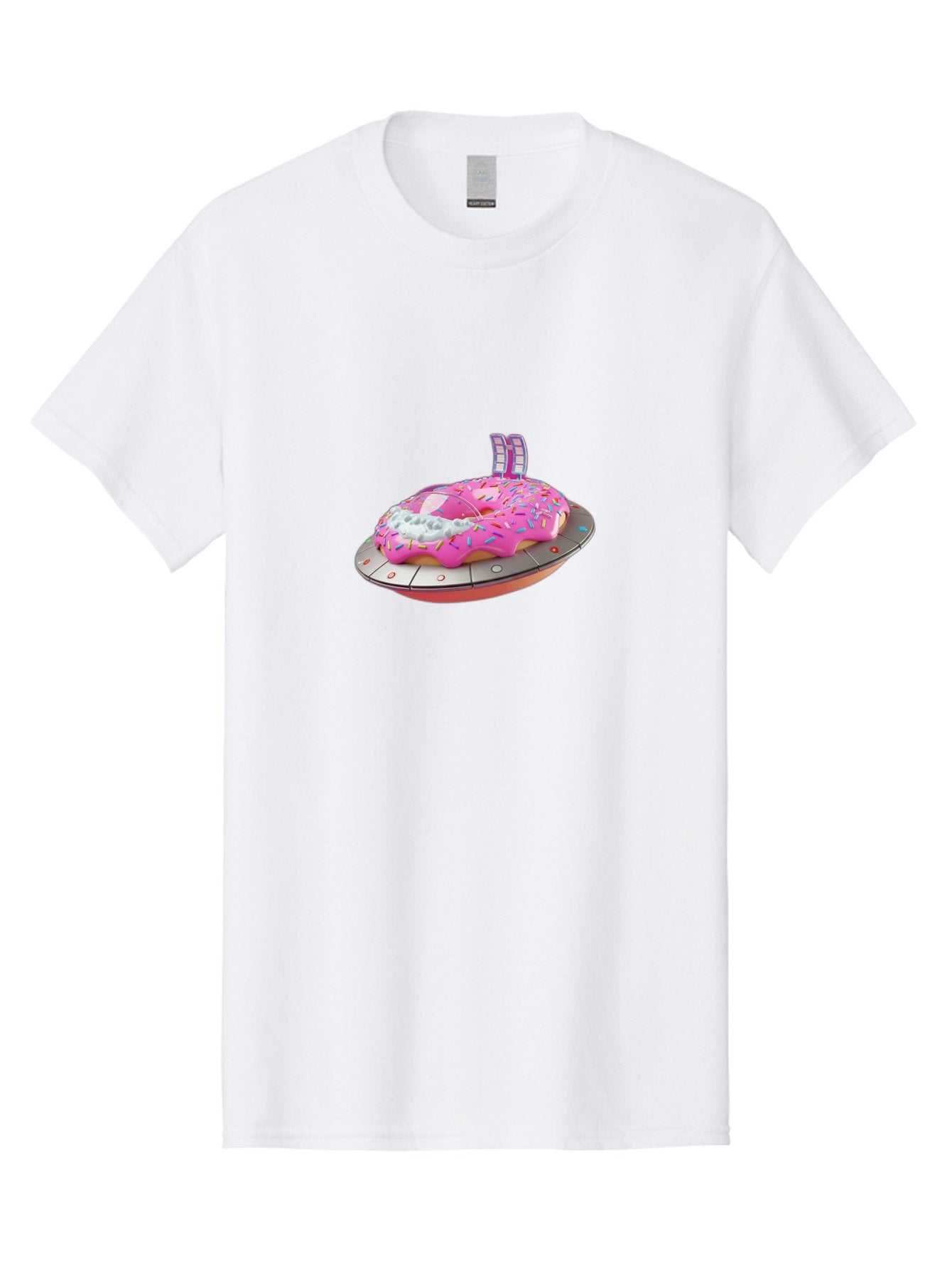 Pink-Donut-Ufo Men'S Graphic Tee, 100% Cotton, Comfortable Casual Summer Wear, Machine Washable, Donut On A Ufo, Pink Frosted Donut, Sprinkles, Digital Art, Futuristic Design, Sweet Treats, Dessert Art, Colorful Graphics, 3D Modeling, Bac249 3