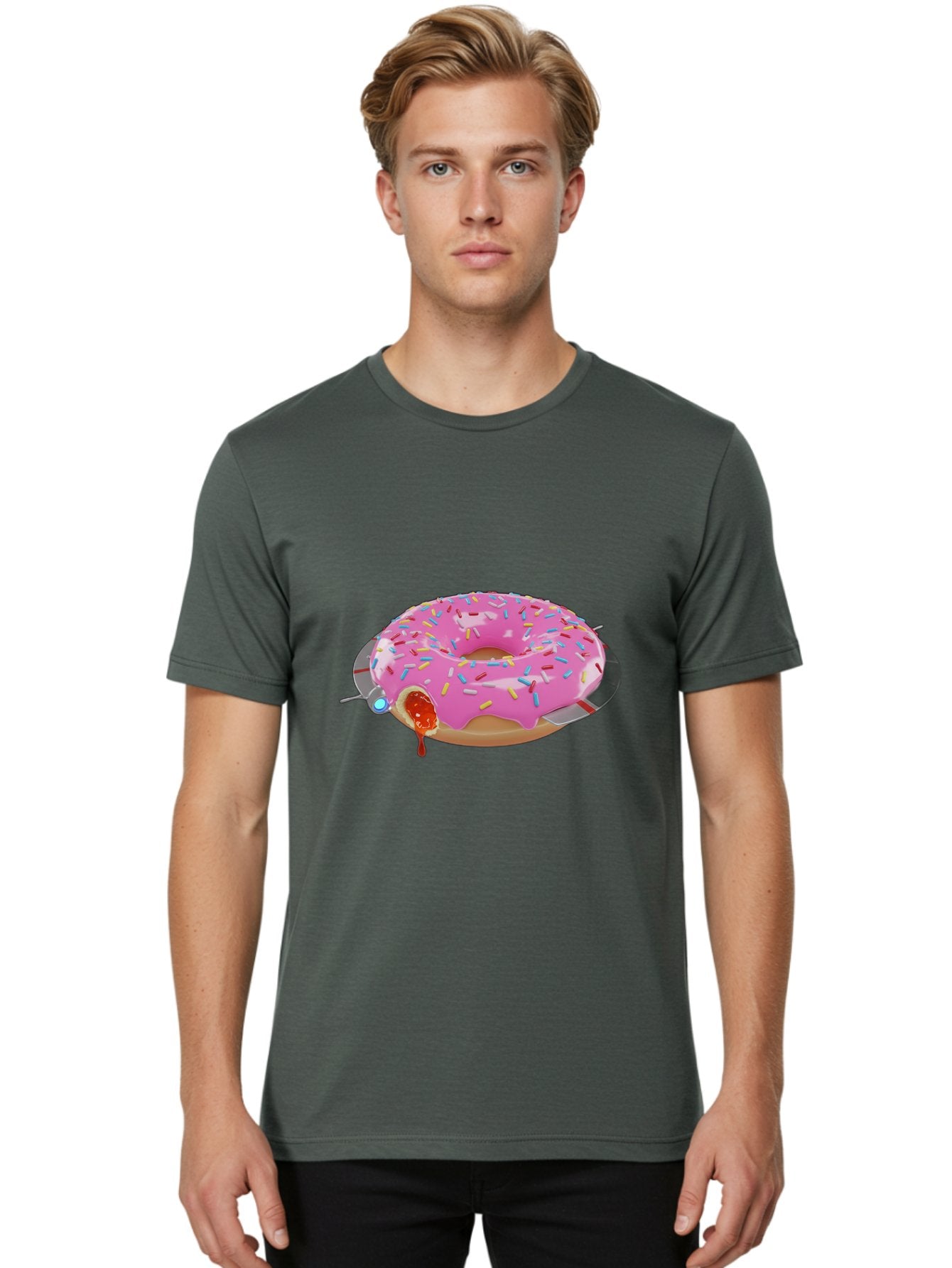 Pink-Frosted-Donut-1 Men'S Graphic Tee, 100% Cotton, Comfortable Casual Summer Wear, Machine Washable, Pink Frosted Donut, Jelly-Filled Donut, Sprinkles On Donut, Sweet Treat, Colorful Dessert, Donut With Jelly Filling, Tasty Pastry, Bac250 21