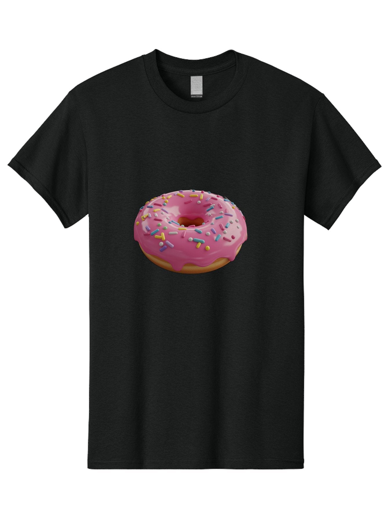 Pink-Frosted-Donut Men'S Graphic Tee, 100% Cotton, Comfortable Casual Summer Wear, Machine Washable, Pink Donut, Colorful Sprinkles, Sweet Treats, Glazed Donut, Bakery Delights, Doughnut, Tasty, Frosted, Sprinkles, Dessert Bac251 5