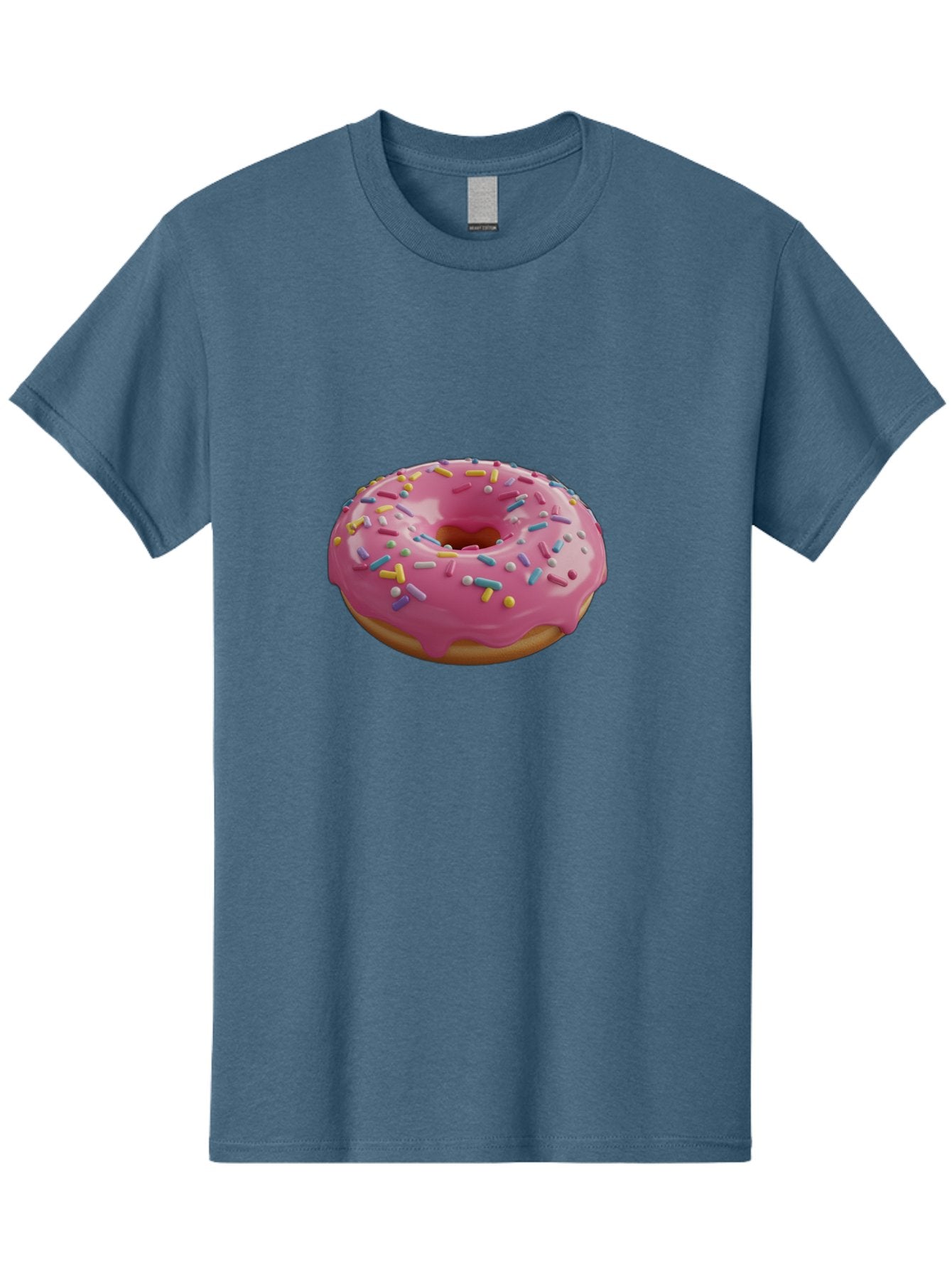 Pink-Frosted-Donut Men'S Graphic Tee, 100% Cotton, Comfortable Casual Summer Wear, Machine Washable, Pink Donut, Colorful Sprinkles, Sweet Treats, Glazed Donut, Bakery Delights, Doughnut, Tasty, Frosted, Sprinkles, Dessert Bac251