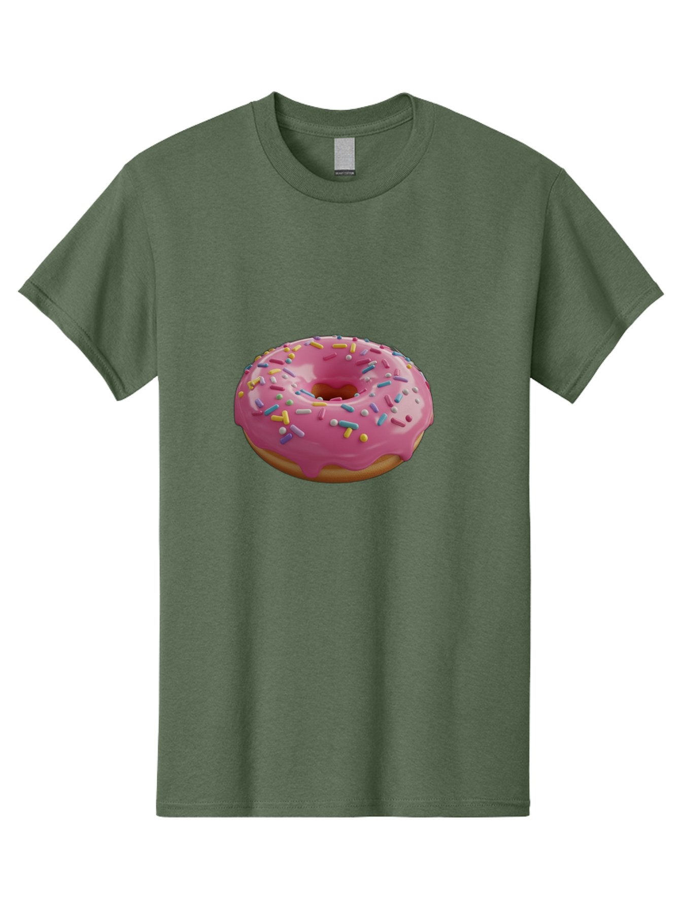 Pink-Frosted-Donut Men'S Graphic Tee, 100% Cotton, Comfortable Casual Summer Wear, Machine Washable, Pink Donut, Colorful Sprinkles, Sweet Treats, Glazed Donut, Bakery Delights, Doughnut, Tasty, Frosted, Sprinkles, Dessert Bac251 3