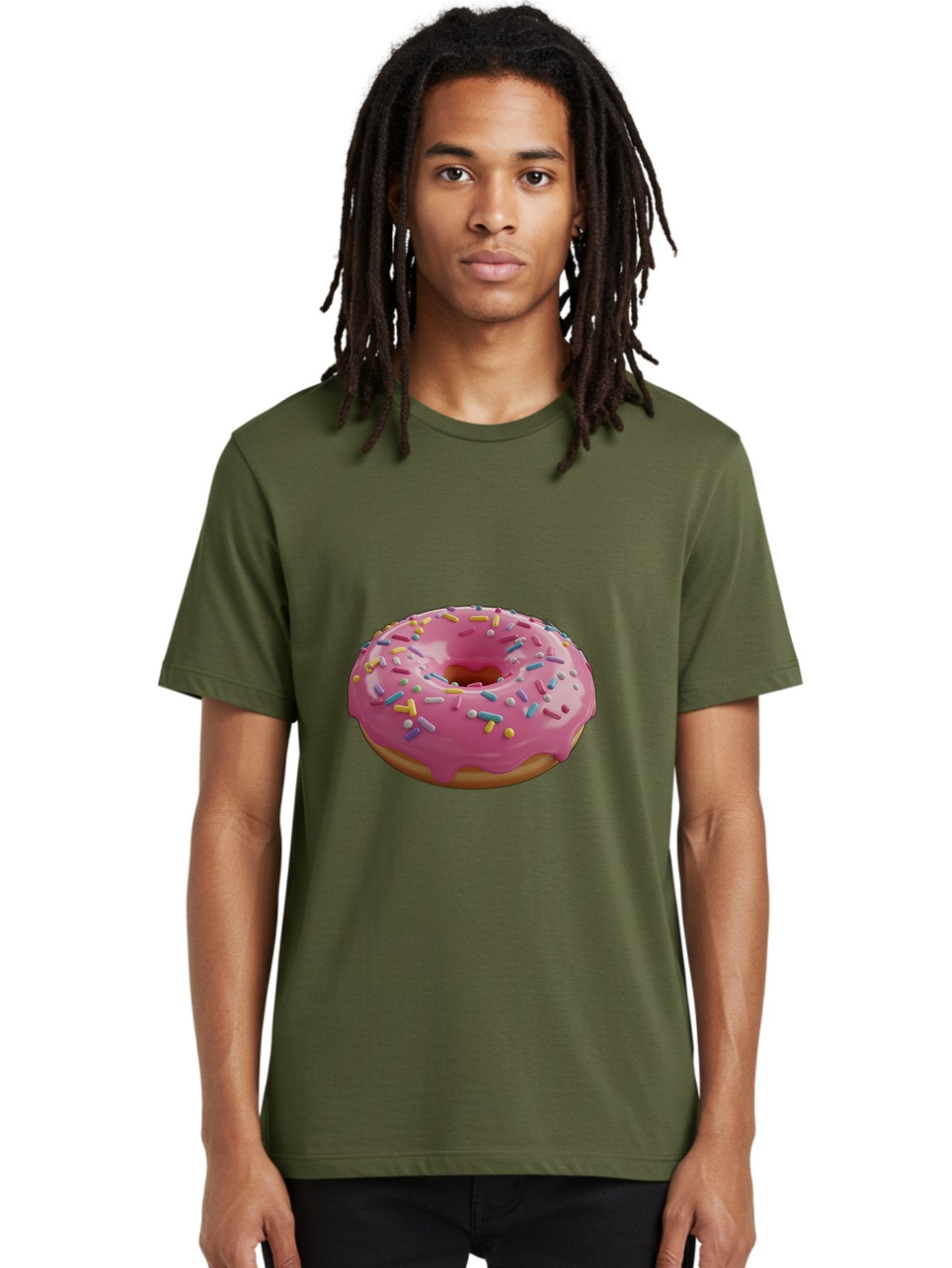 Pink-Frosted-Donut Men'S Graphic Tee, 100% Cotton, Comfortable Casual Summer Wear, Machine Washable, Pink Donut, Colorful Sprinkles, Sweet Treats, Glazed Donut, Bakery Delights, Doughnut, Tasty, Frosted, Sprinkles, Dessert Bac251 22