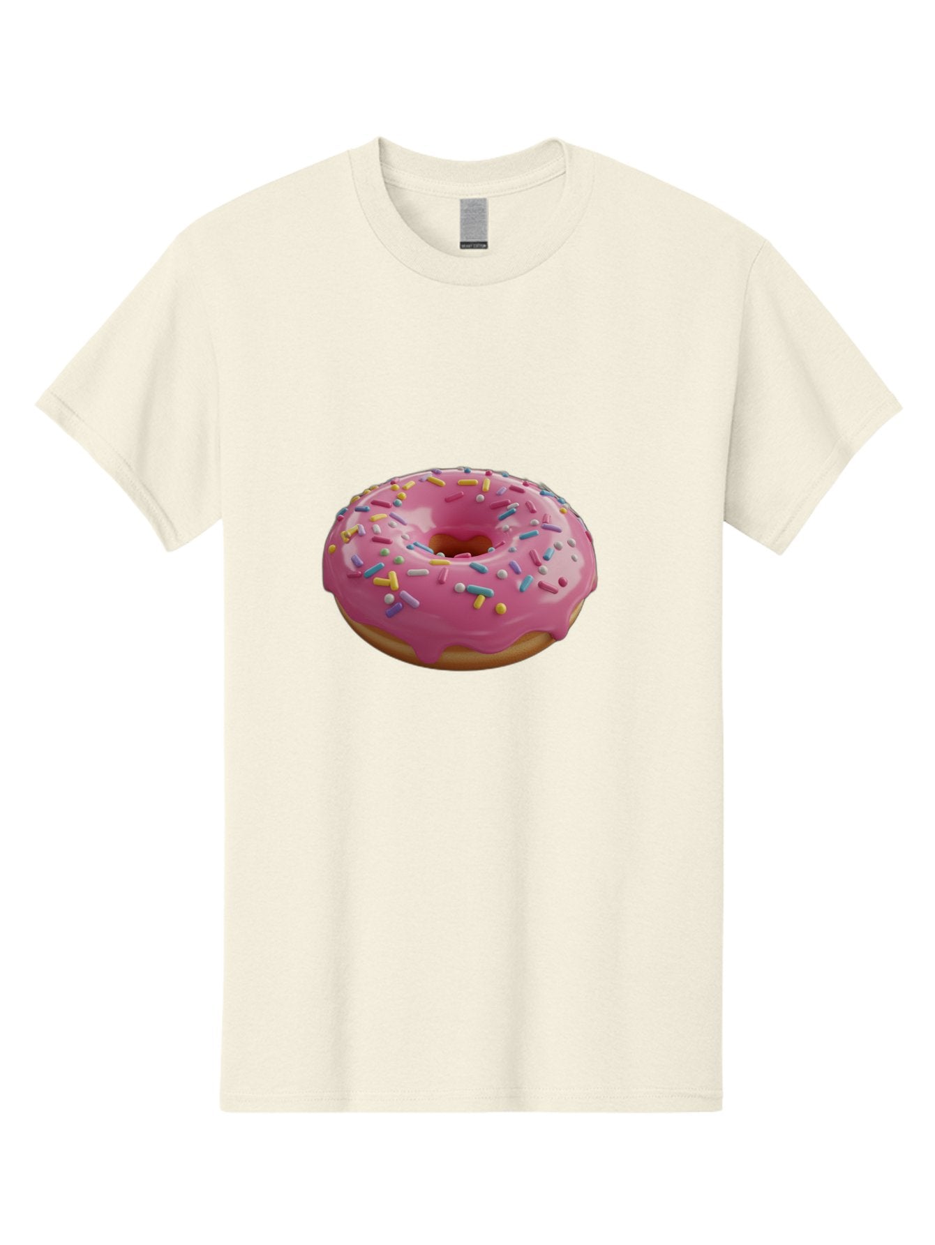 Pink-Frosted-Donut Men'S Graphic Tee, 100% Cotton, Comfortable Casual Summer Wear, Machine Washable, Pink Donut, Colorful Sprinkles, Sweet Treats, Glazed Donut, Bakery Delights, Doughnut, Tasty, Frosted, Sprinkles, Dessert Bac251