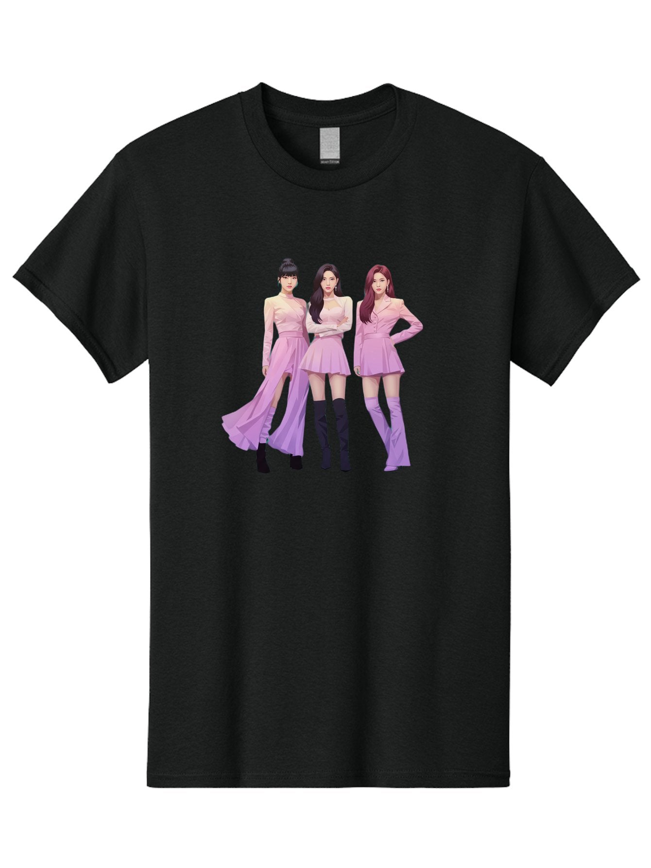 Pink-Ladies Men'S Graphic Tee, 100% Cotton, Comfortable Casual Summer Wear, Machine Washable, K-Pop Group, Female Idols, Pastel Pink Outfits, Elegant Attire, Flowing Dresses, Long Boots, Fashion Icons, Group Pose, Confident Stance, Bac252 13